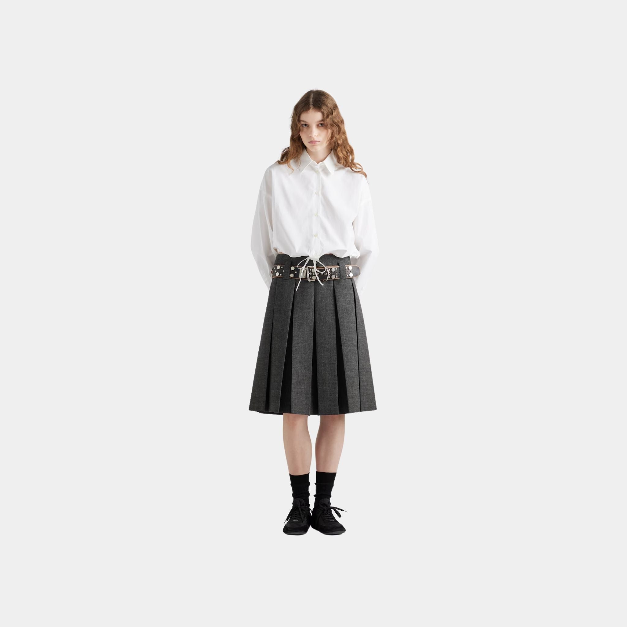 Rush Stitch Skirt With Studded Leather Belt