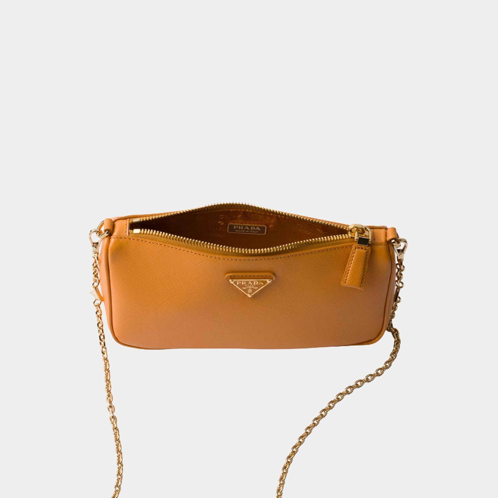 Saffiano Leather Mini Bag With Chain Shoulder Strap
