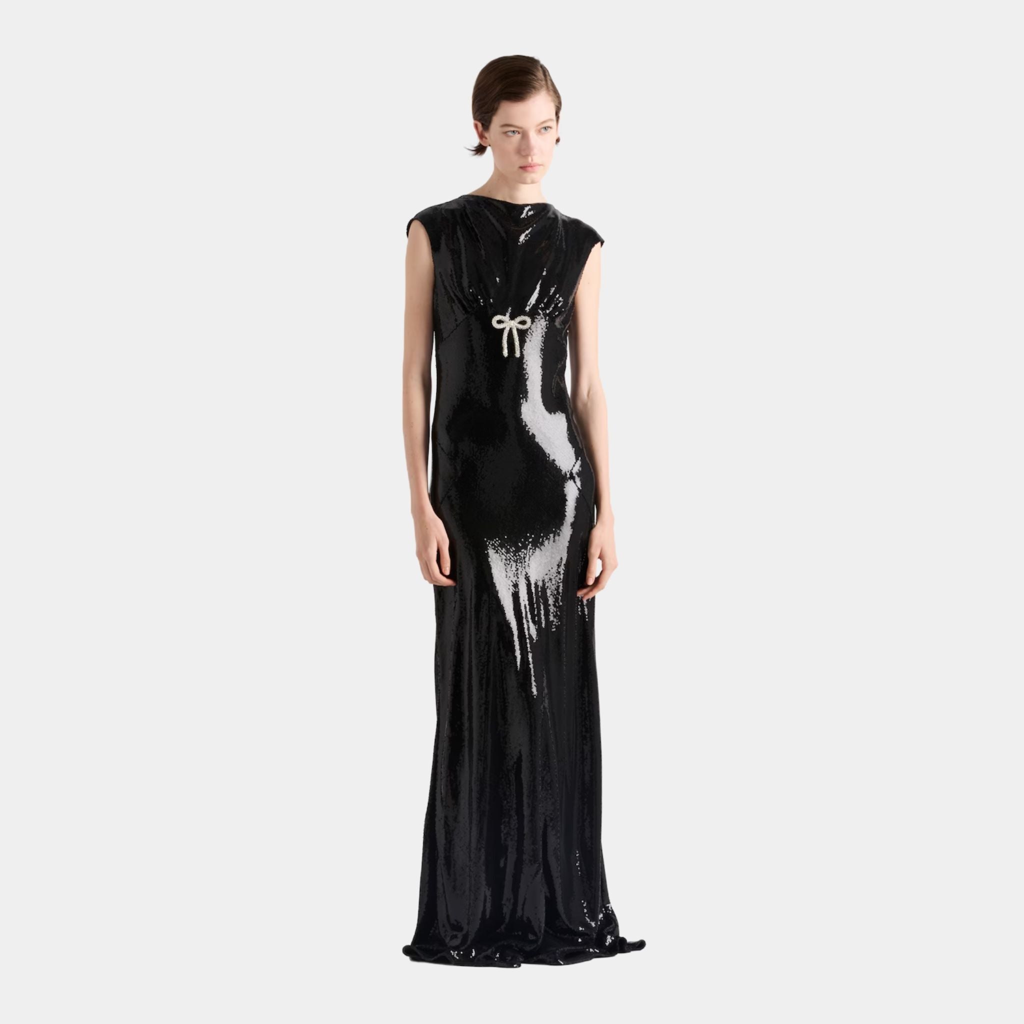 Sequined Satin Jersey long Dress