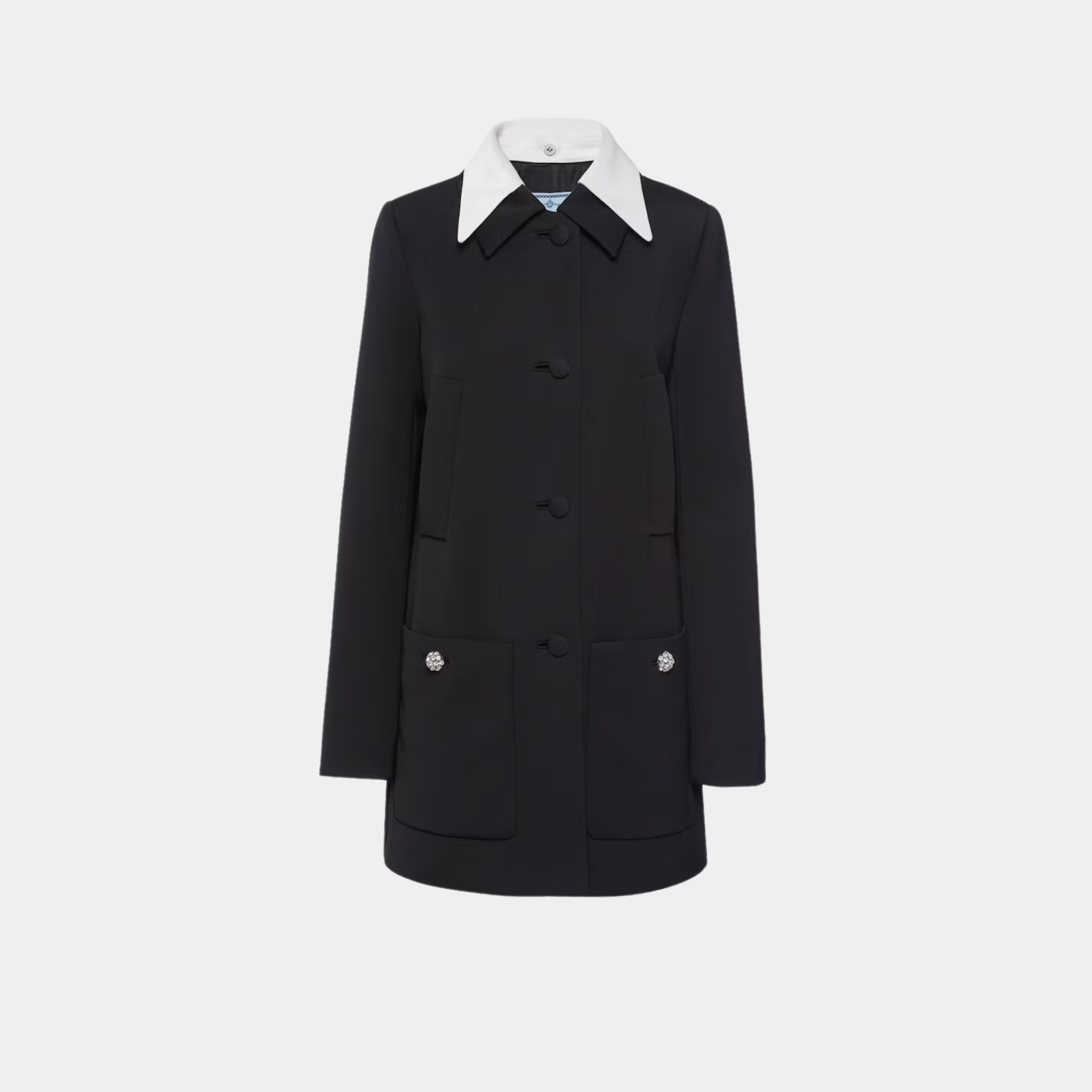 Singled-breasted Wool Sateen Coat with Collar