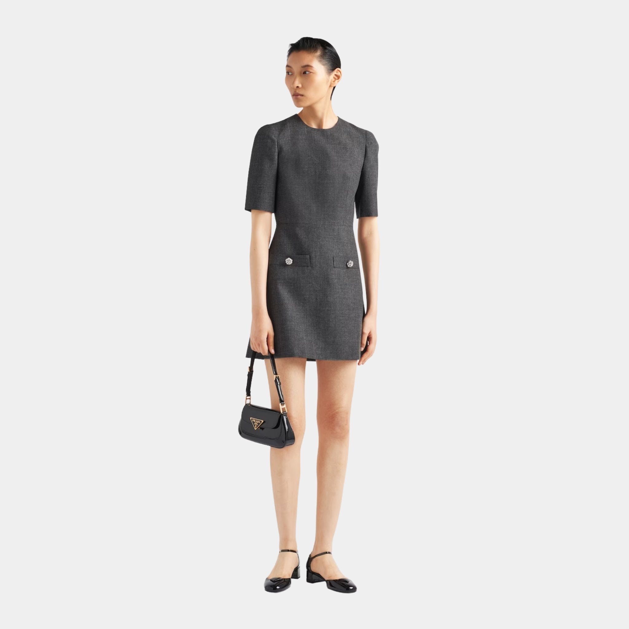 Slate Gray Wool Mini-Dress