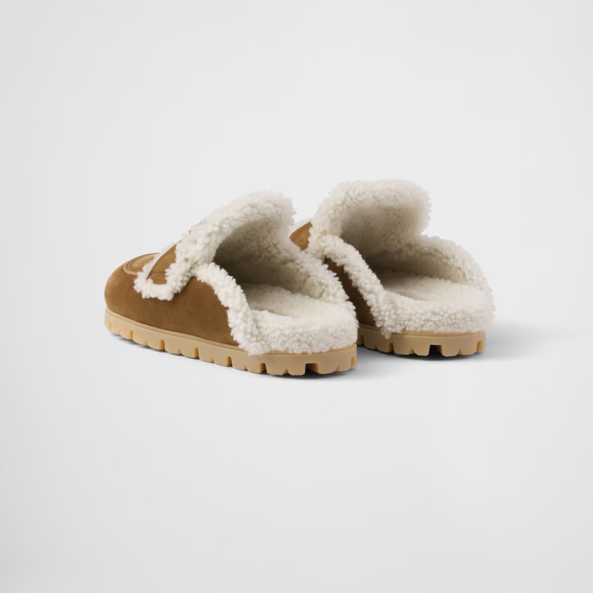 Suede And Shearling Slippers With Lug Tread