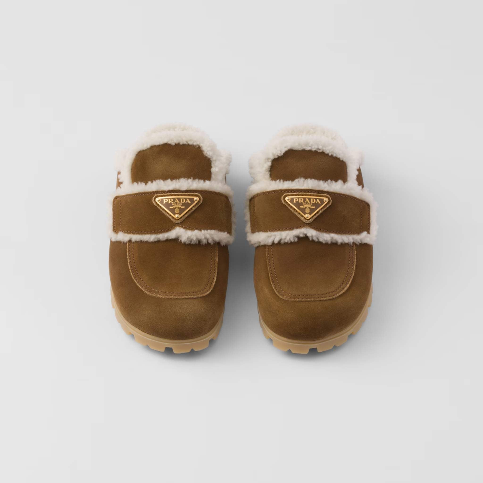 Suede And Shearling Slippers With Lug Tread
