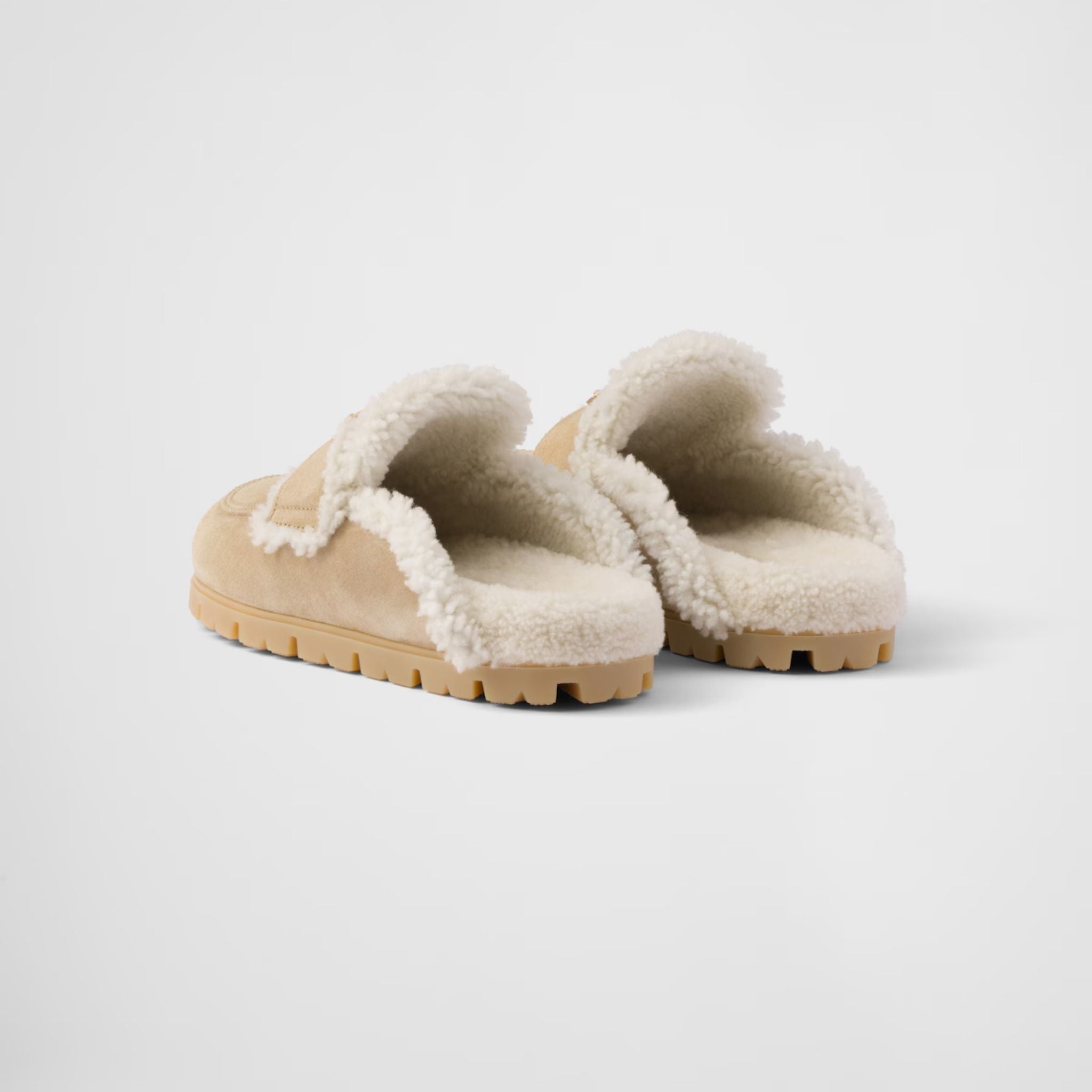 Suede And Shearling Slippers With Lug Tread