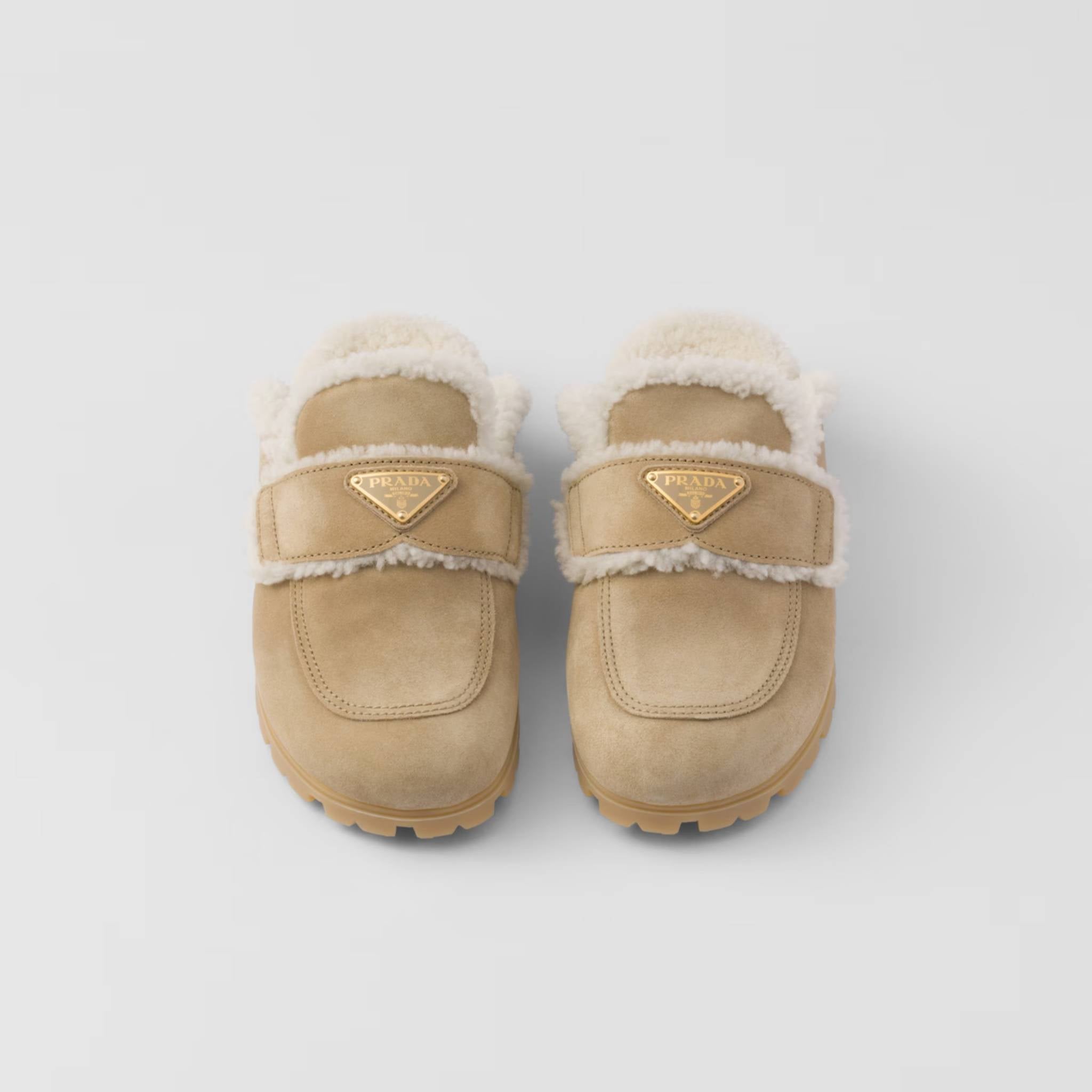 Suede And Shearling Slippers With Lug Tread