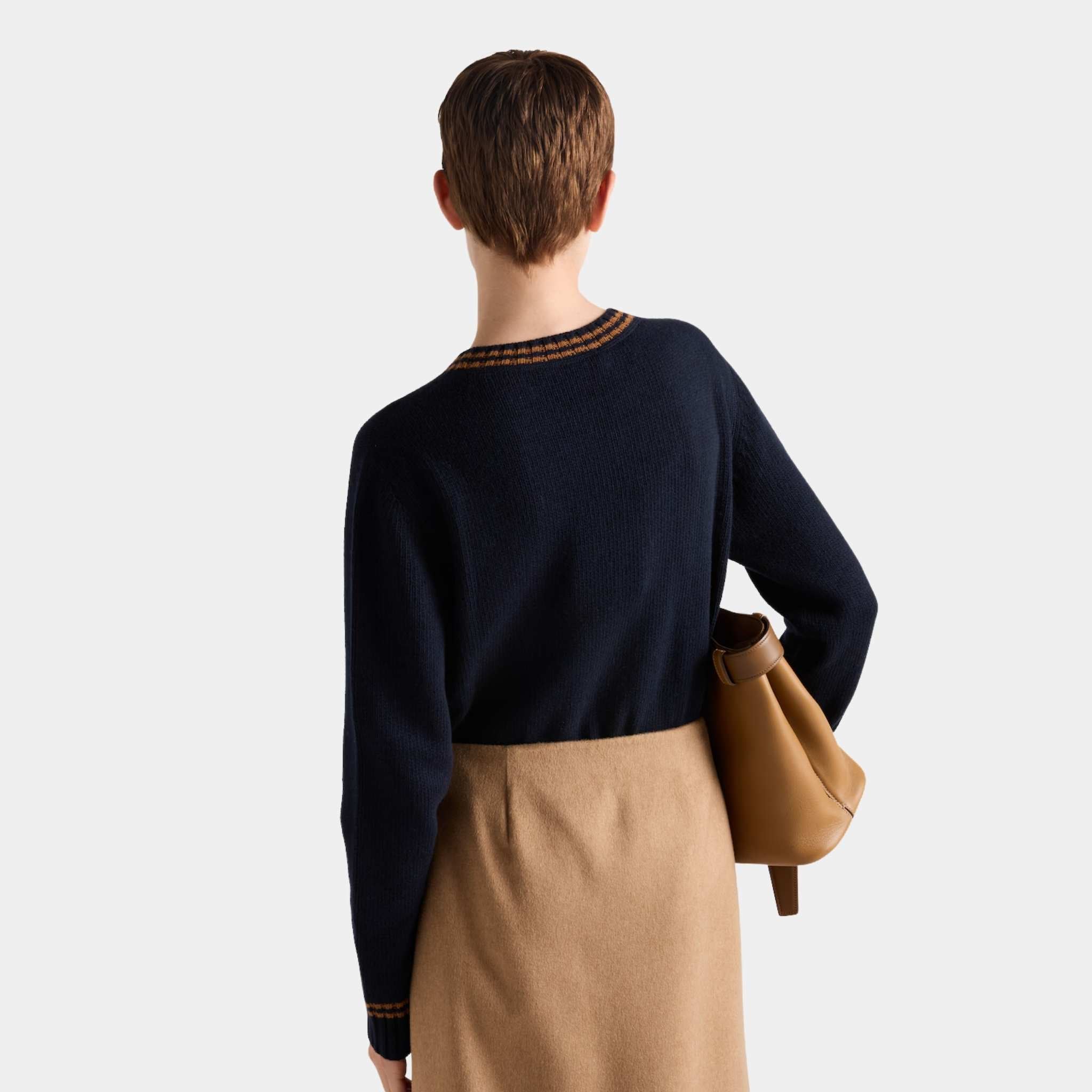 Wool Cashmere Instarsia Knit Crew-neck Sweater