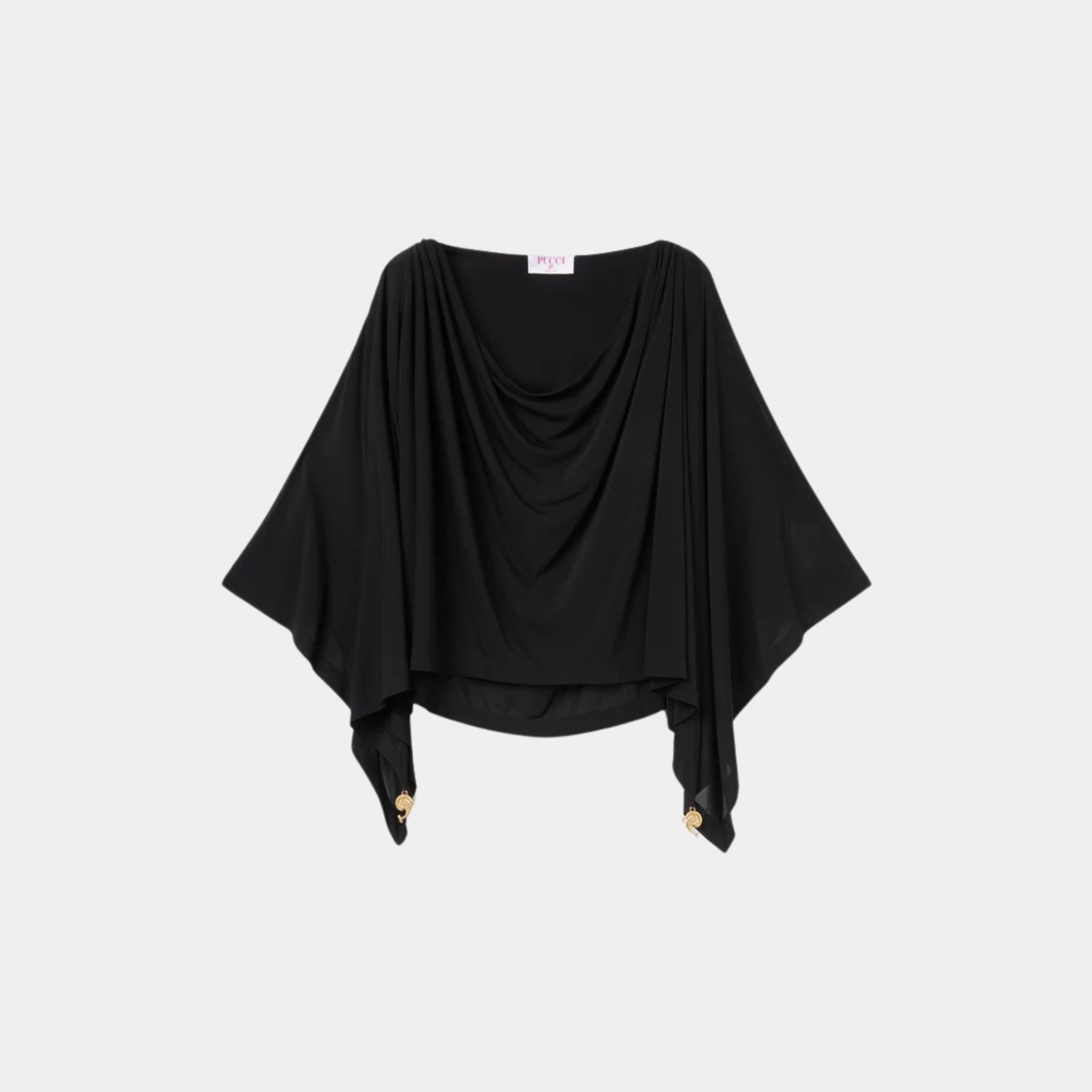 Draped Sleeves Viscose Top With Rounded Neckline