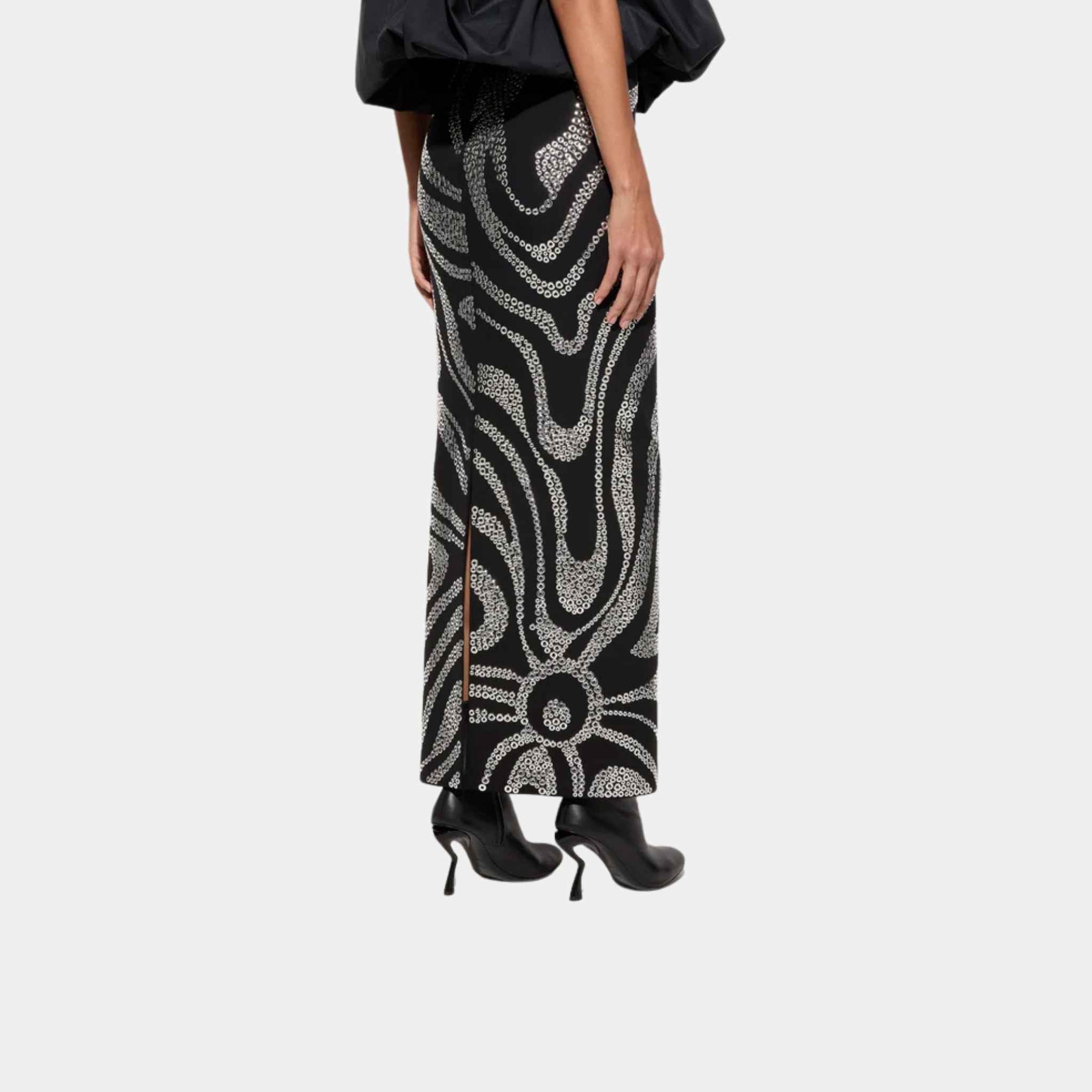 High Waist Silver Metal Round Stud Embroidered Skirt