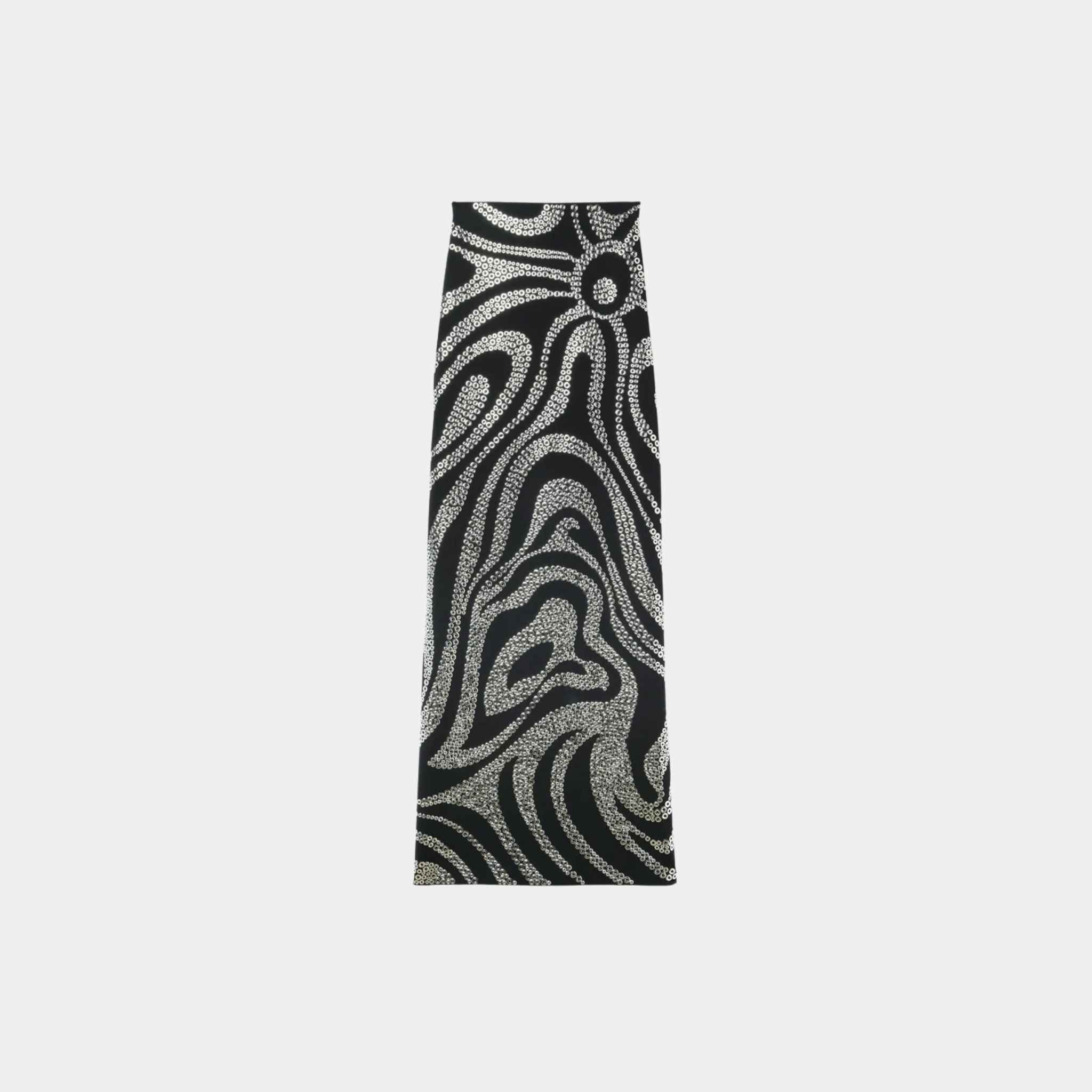 High Waist Silver Metal Round Stud Embroidered Skirt