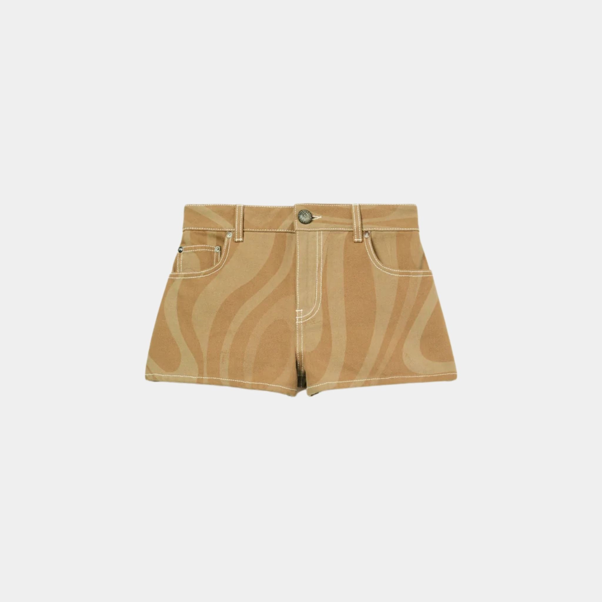 Marmo Print Canvas High Waist Cotton Shorts