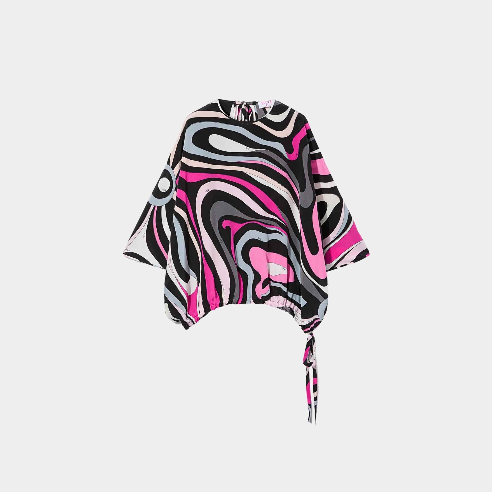 Marmo Print Cape Silk Blouse