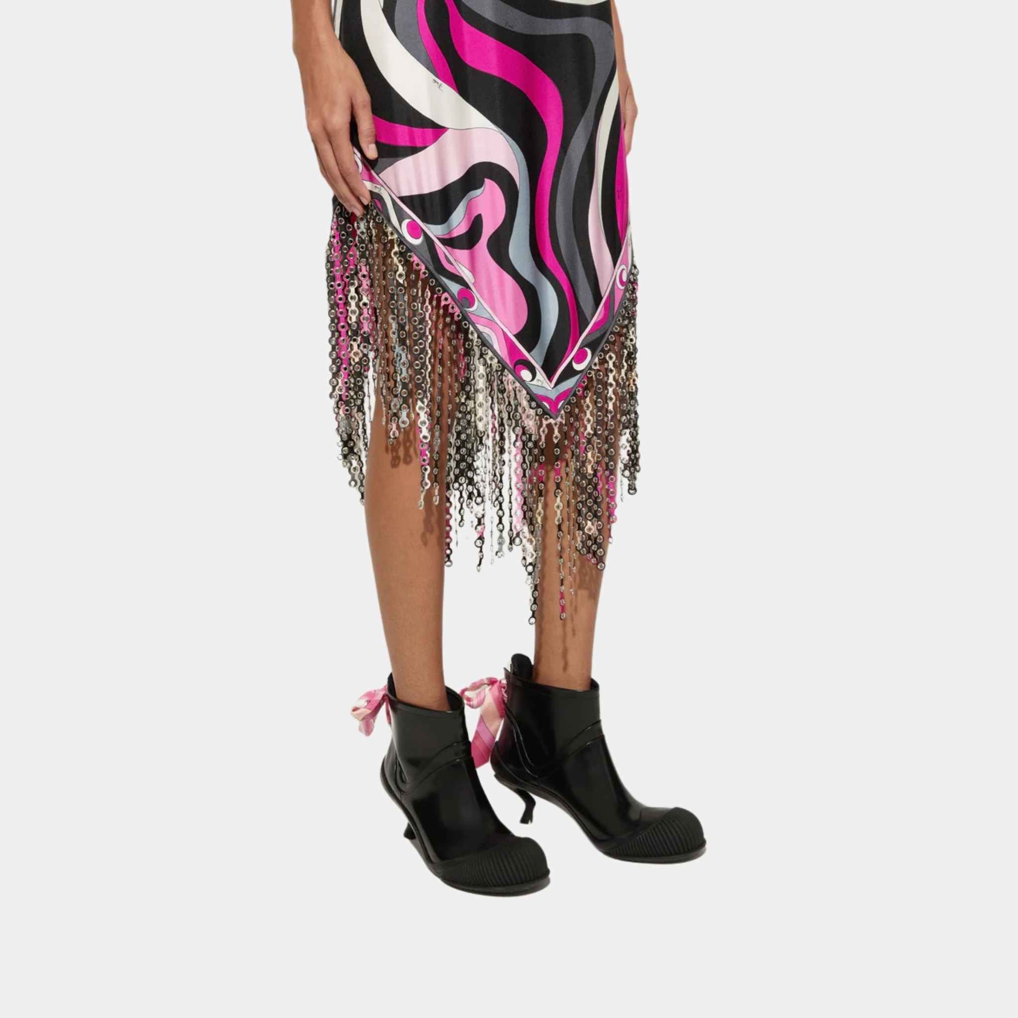 Marmo Print Dress With Fringes