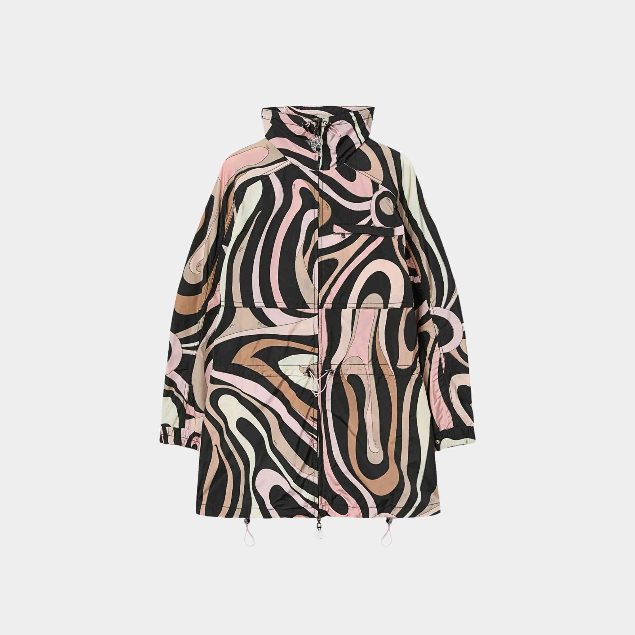 Marmo Print Fitted-Waist High Collar Nylon Jacket