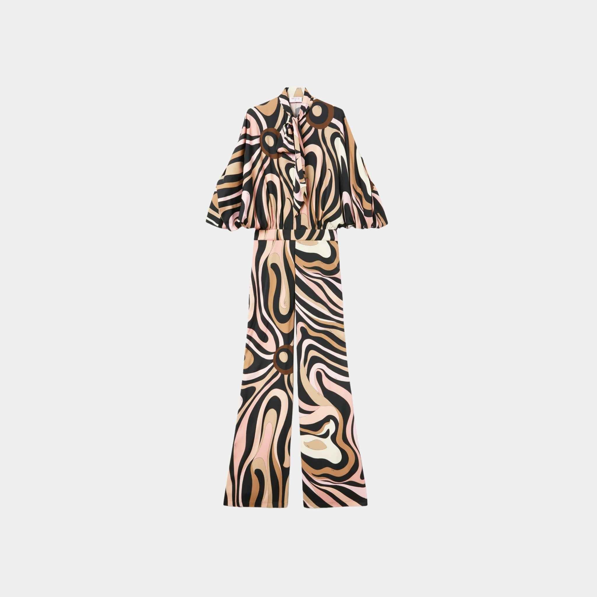 Marmo Print Jumpsuit With Satin Weave And Matte Trim