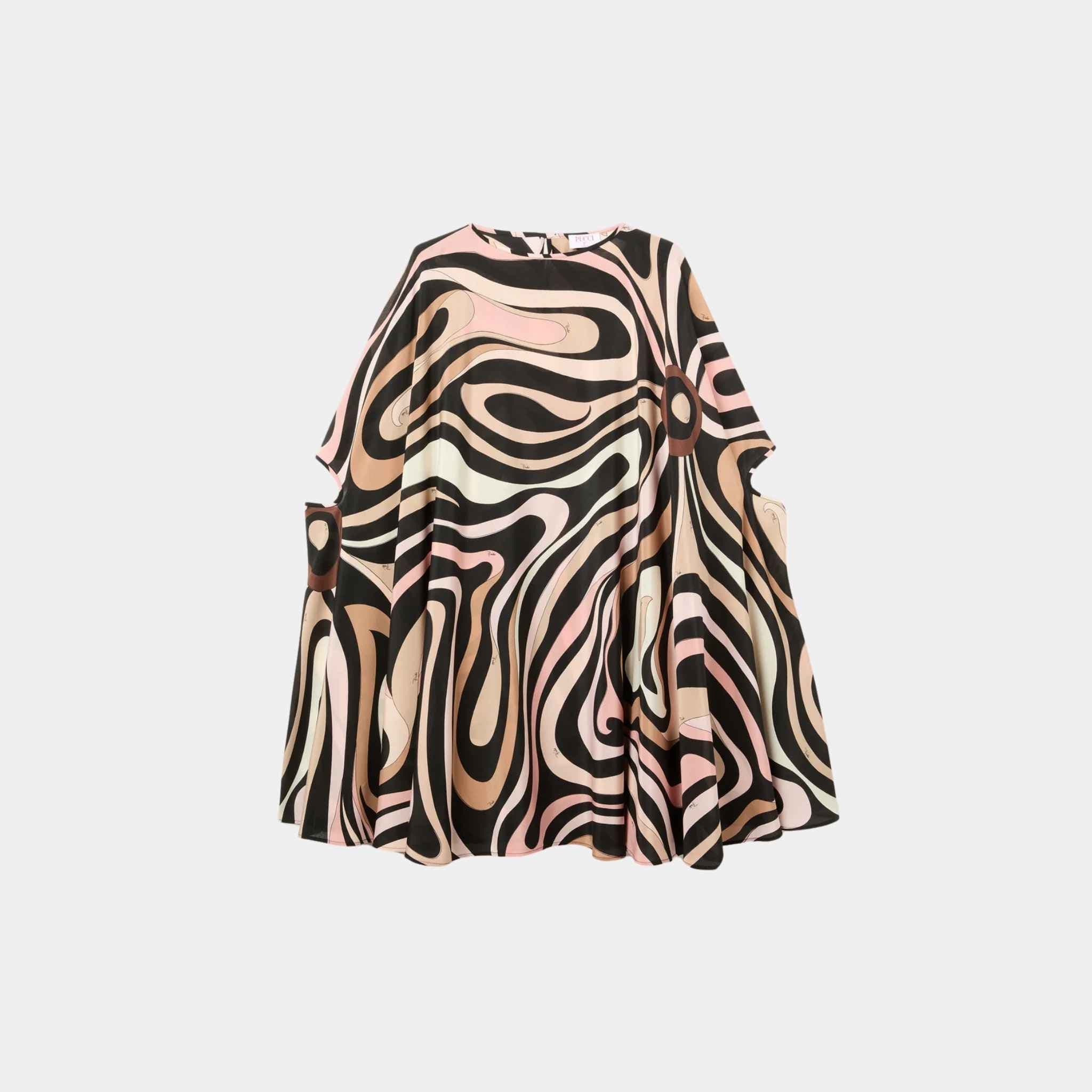Marmo Print Kaftan Silk Mini Dress