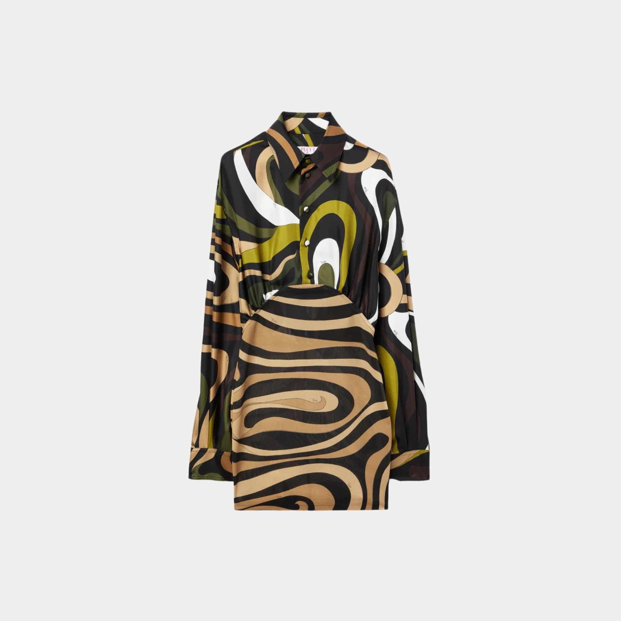 Marmo Print Long Sleeves Mini Dress