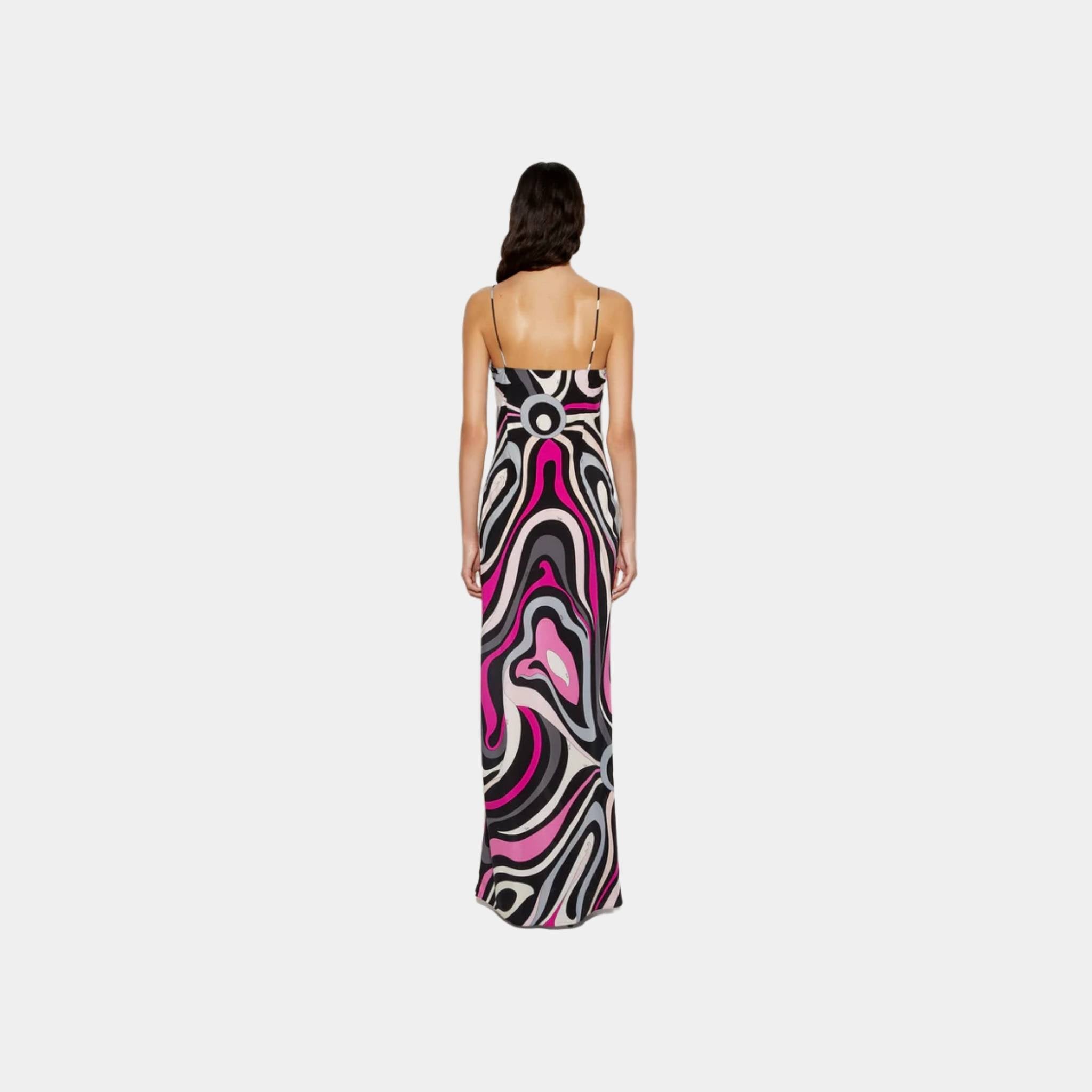 Marmo Print V-Neck Silk Dress