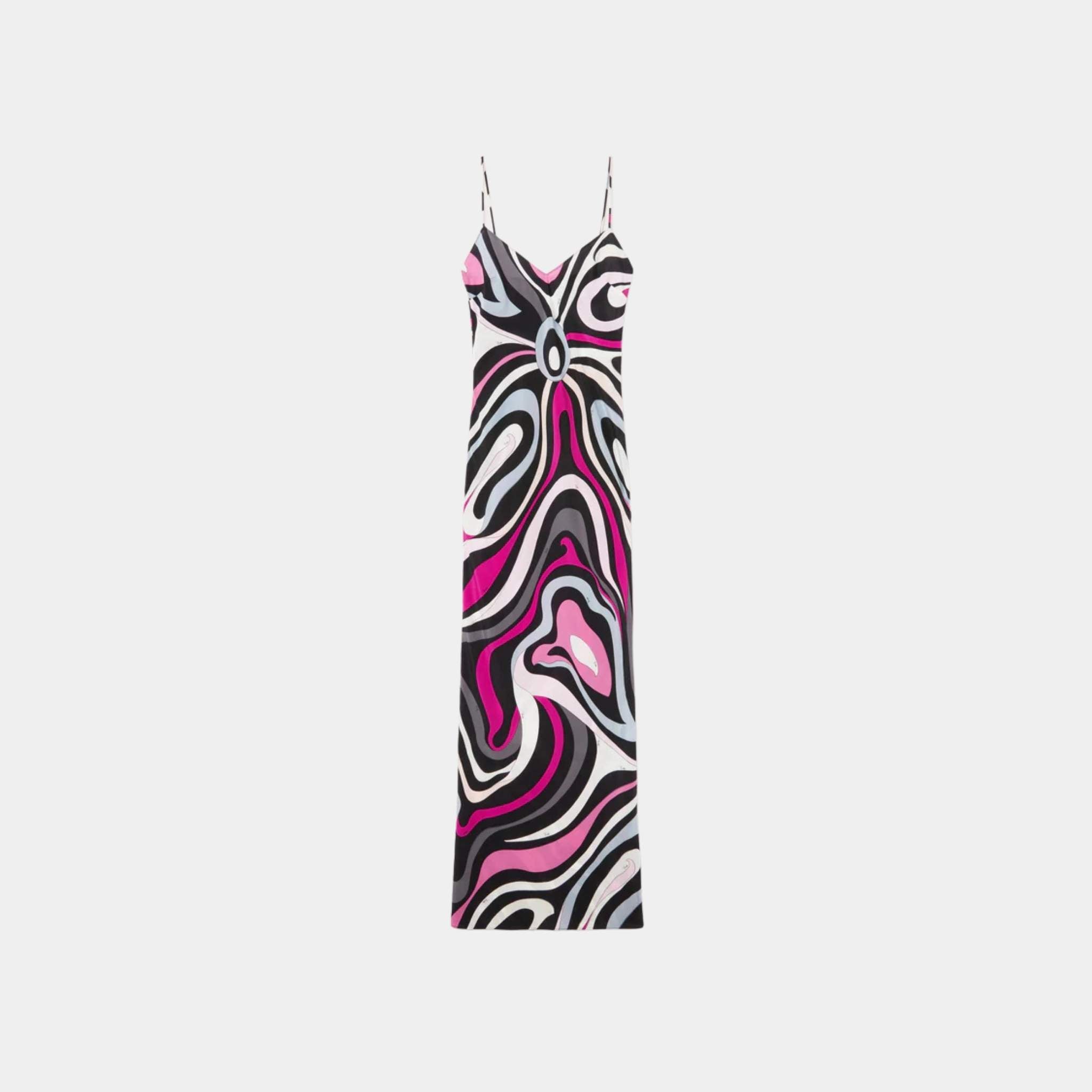 Marmo Print V-Neck Silk Dress