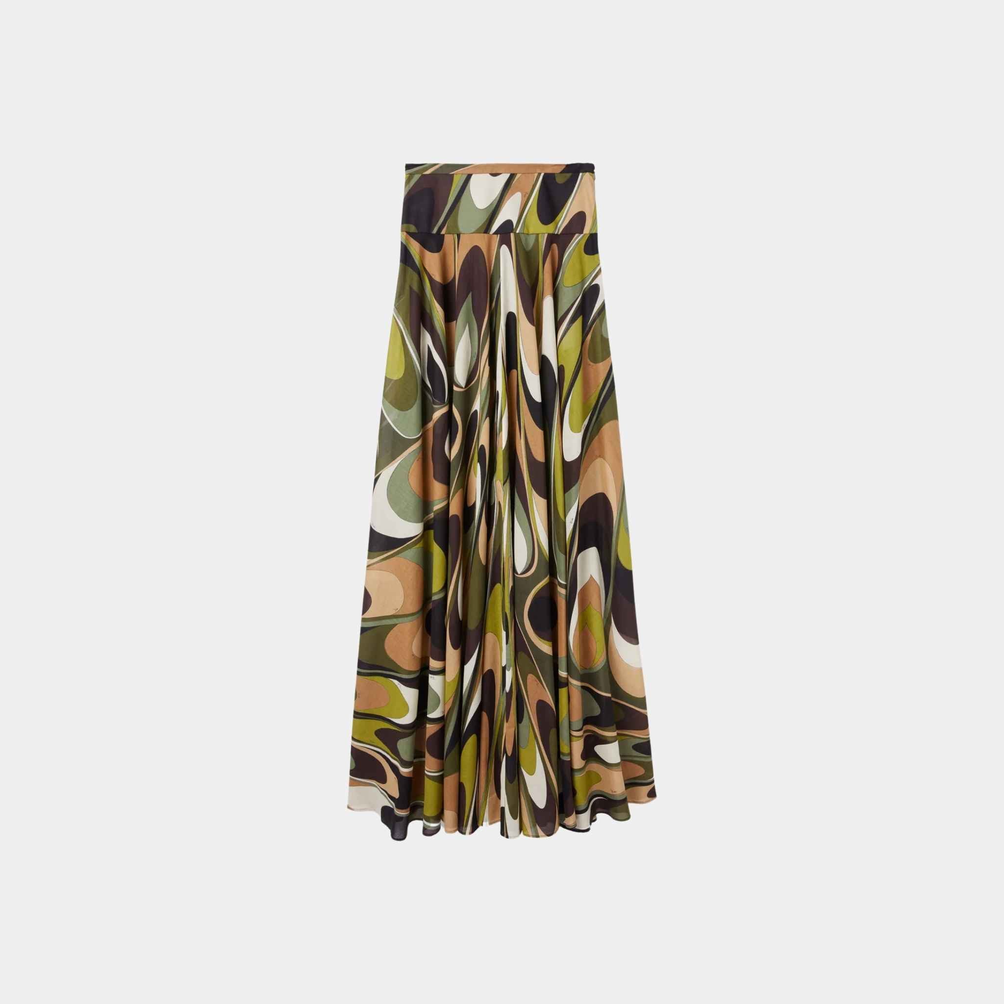 Onde Print Long Cotton Skirt