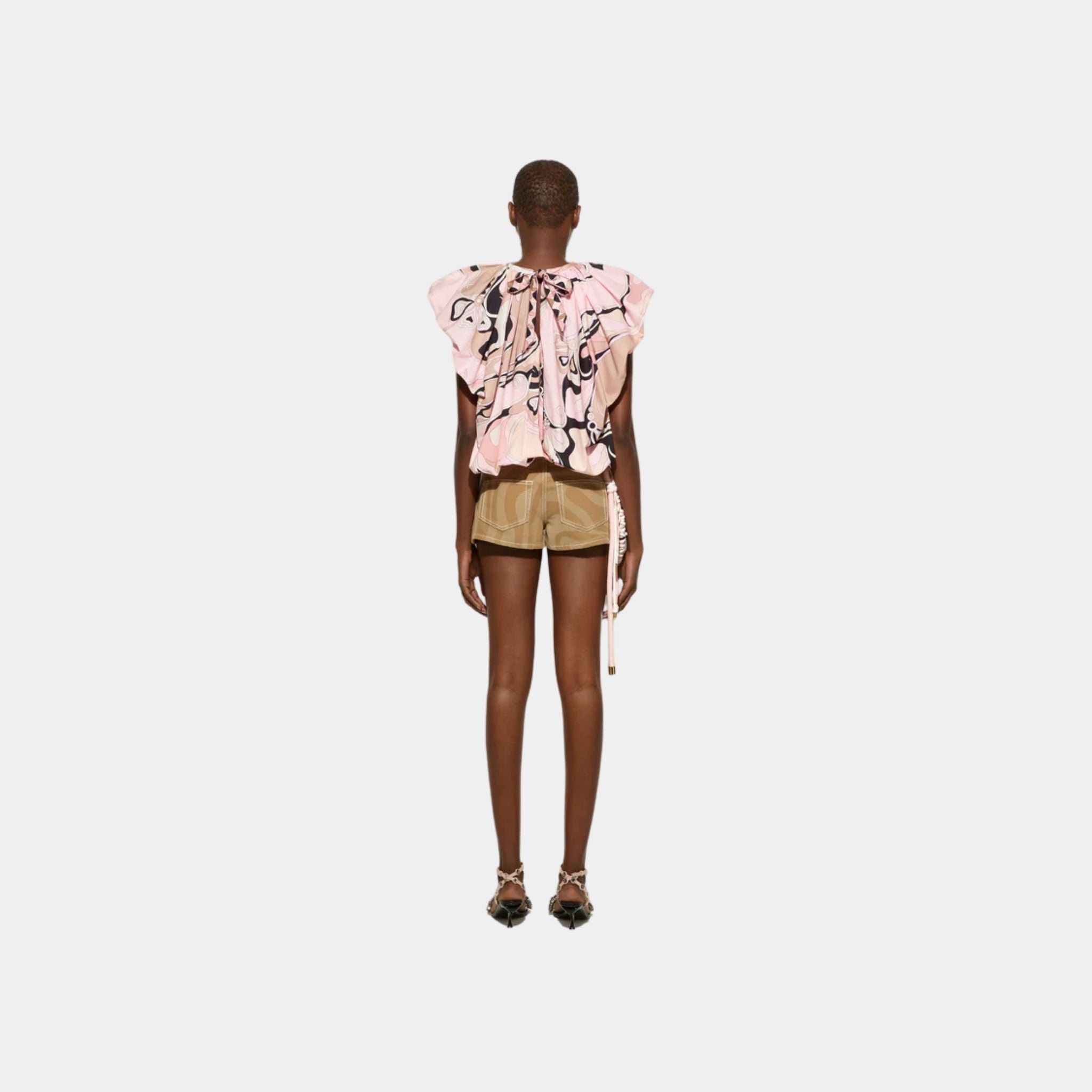 Orchidee Print Voluminous Cotton Poplin Top