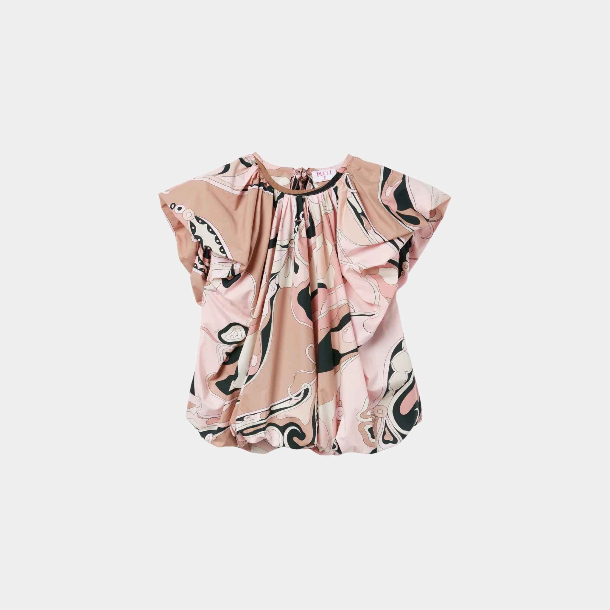 Orchidee Print Voluminous Cotton Poplin Top