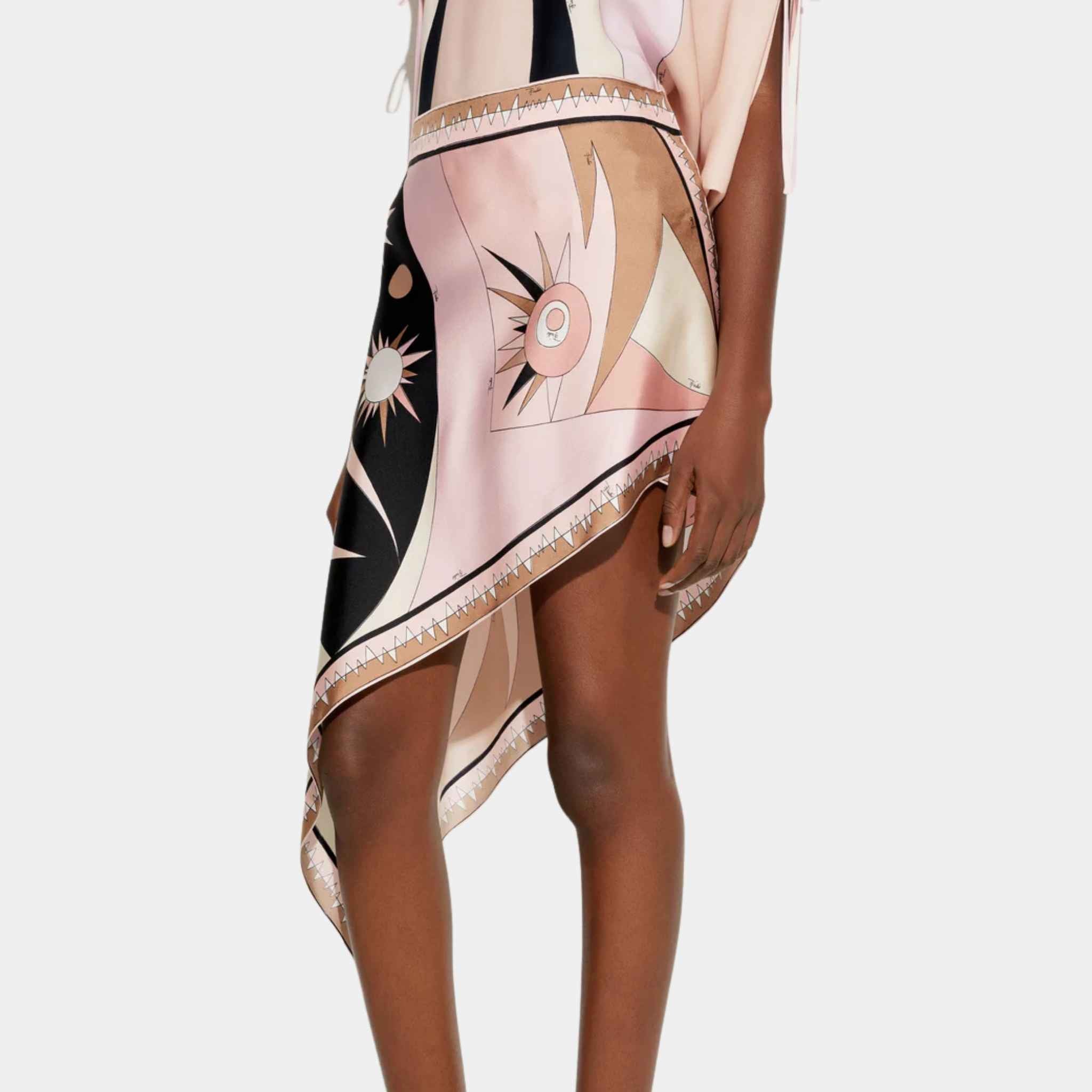 Stella Print Asymmetrical Mini Skirt In Silk