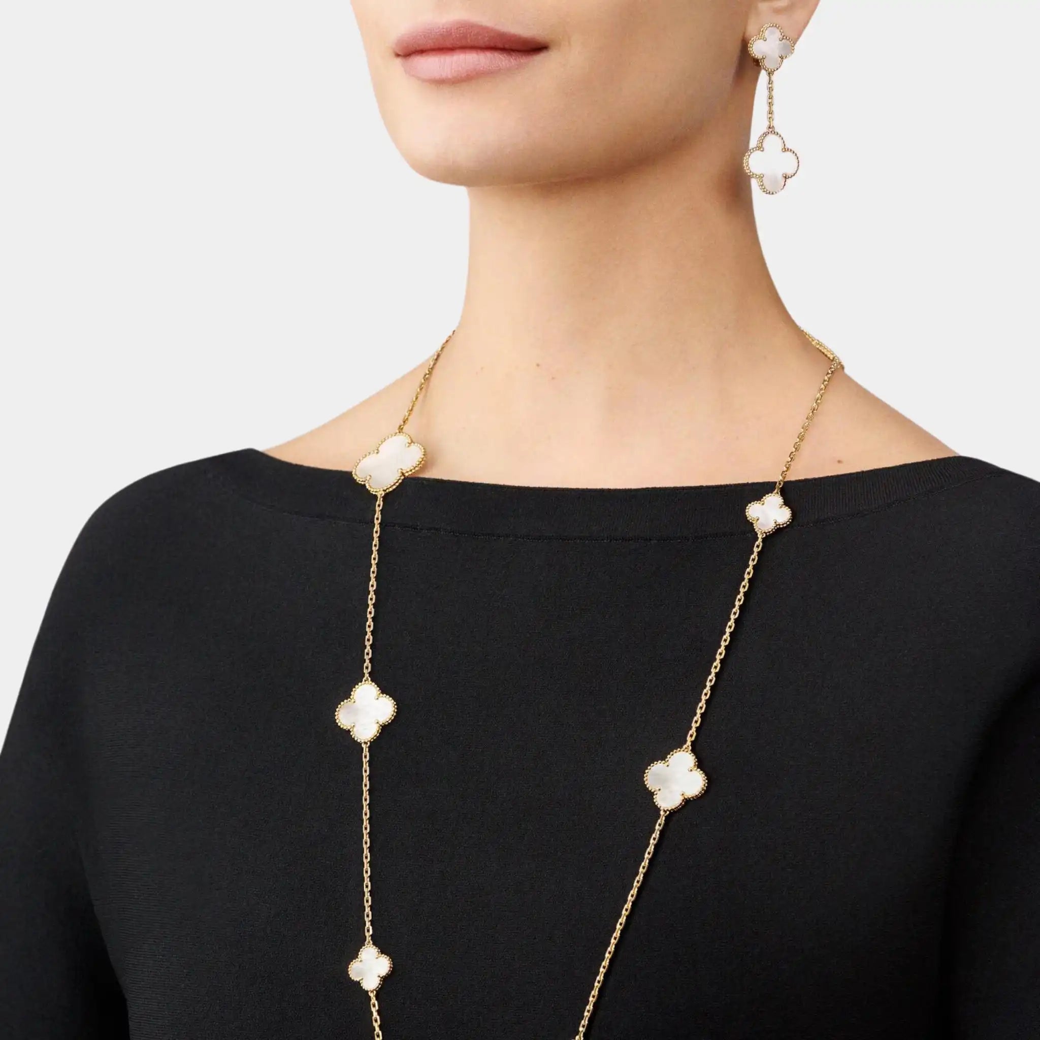 Magic Alhambra Earrings 2 Motifs Gold With Pearl