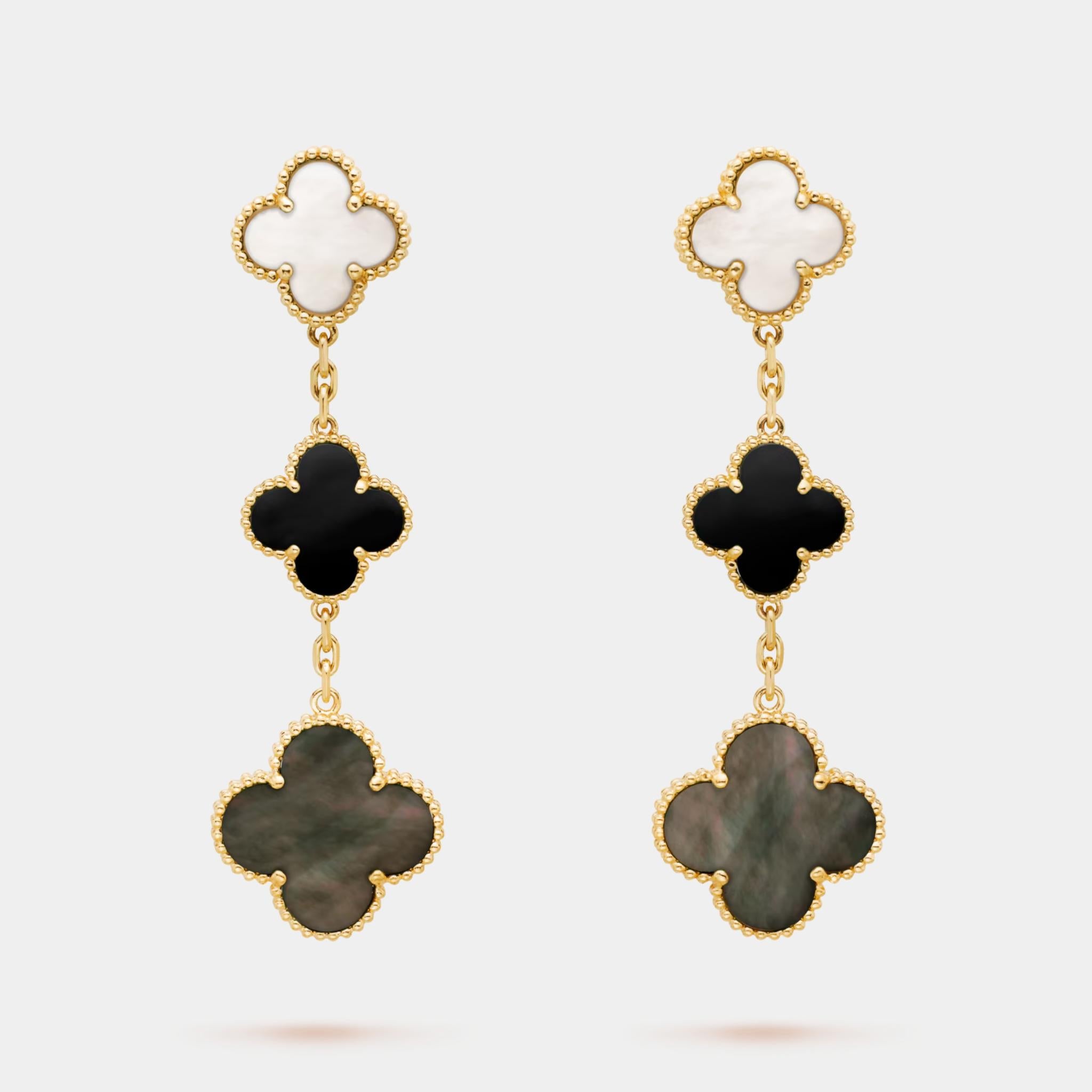 Magic Alhambra earrings 3 motifs Gold Pearl Onyx