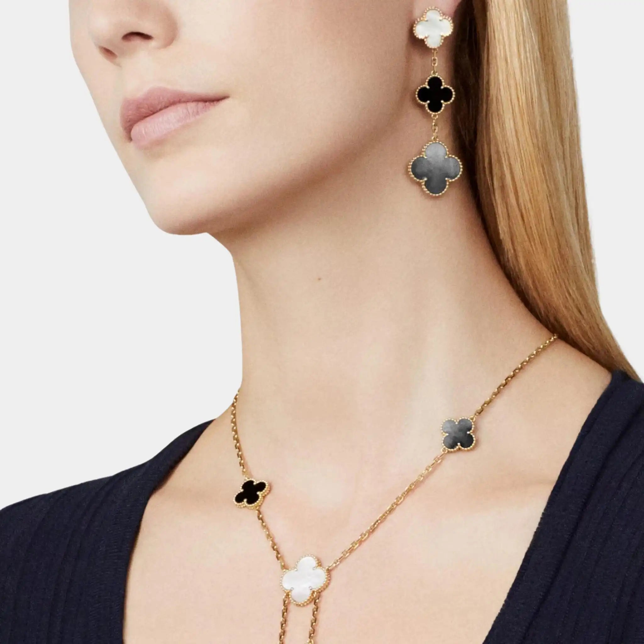 Magic Alhambra earrings 3 motifs Gold Pearl Onyx