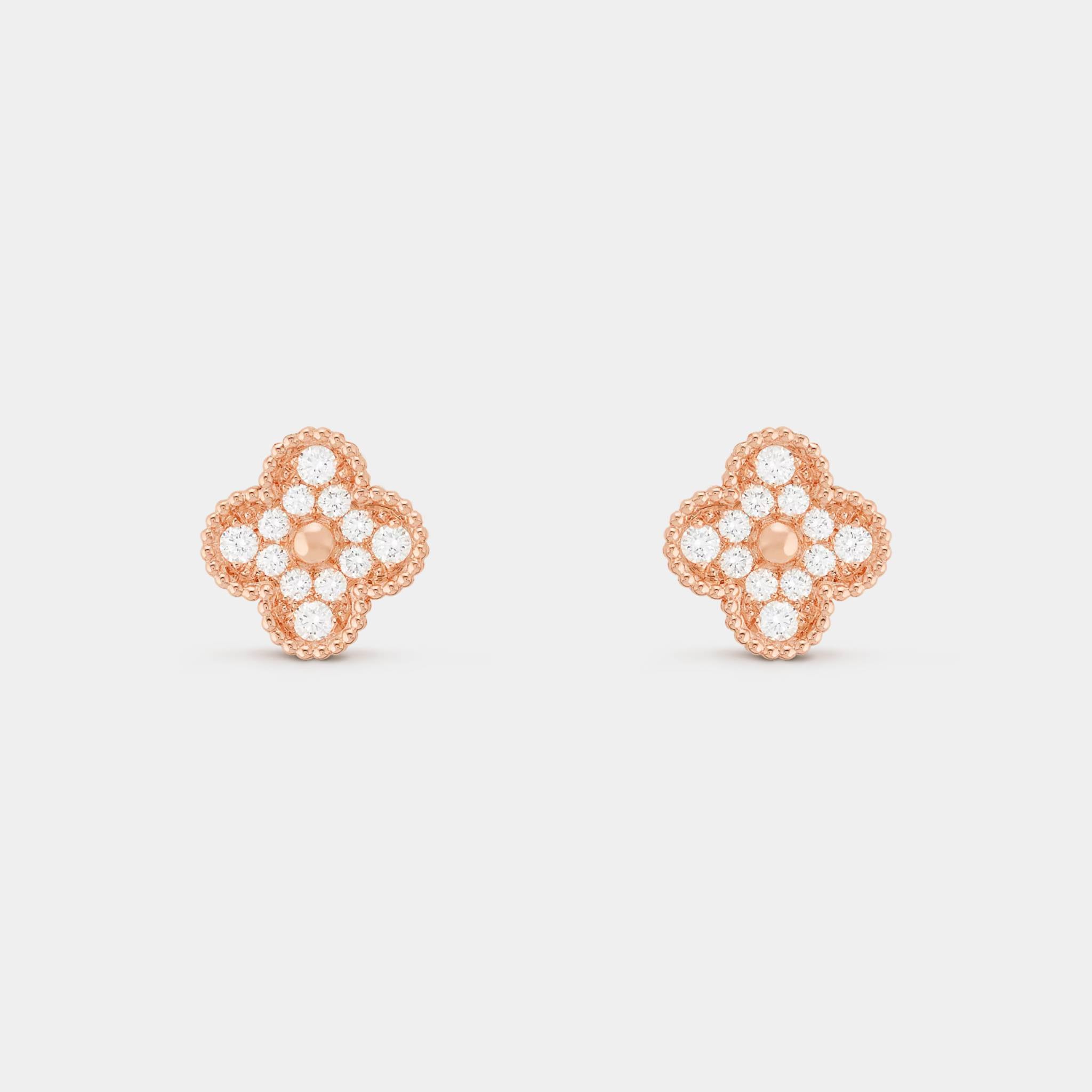 Vintage Alhambra Earrings Rose Gold Diamond