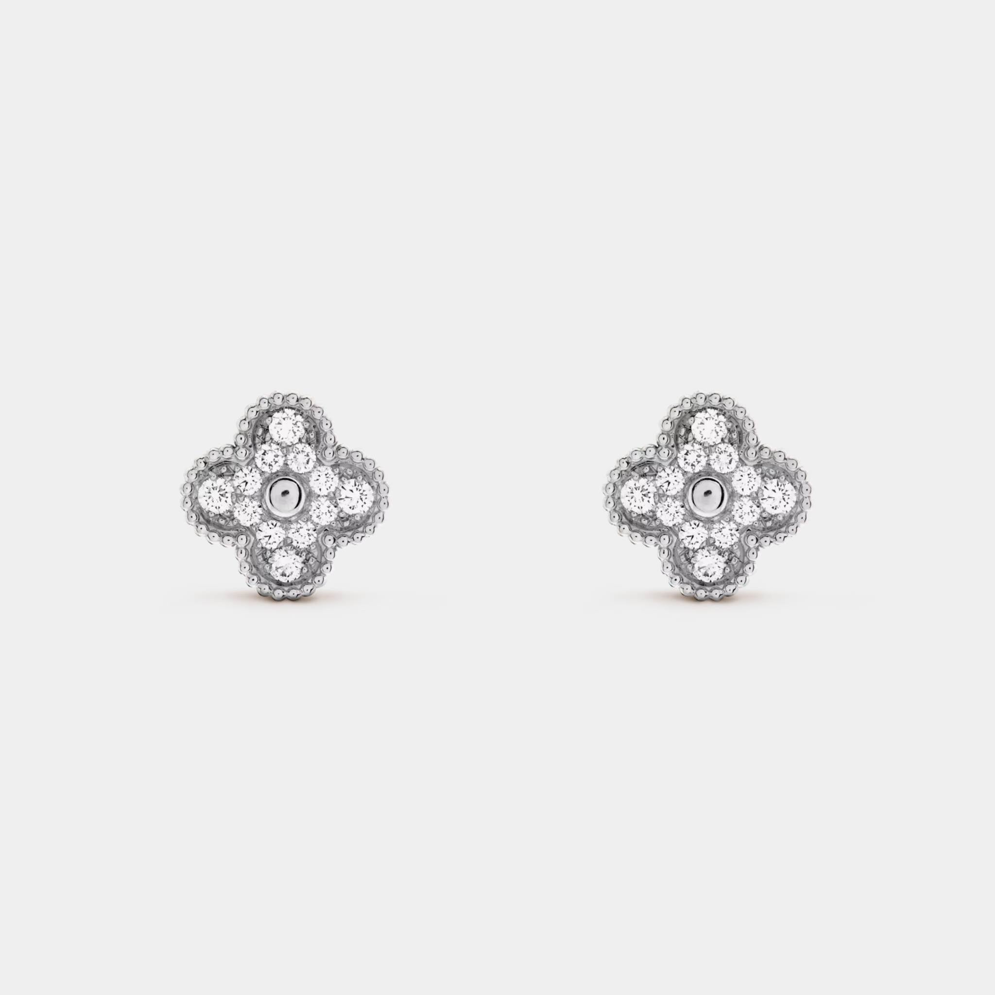 Vintage Alhambra Earrings White Gold Diamond