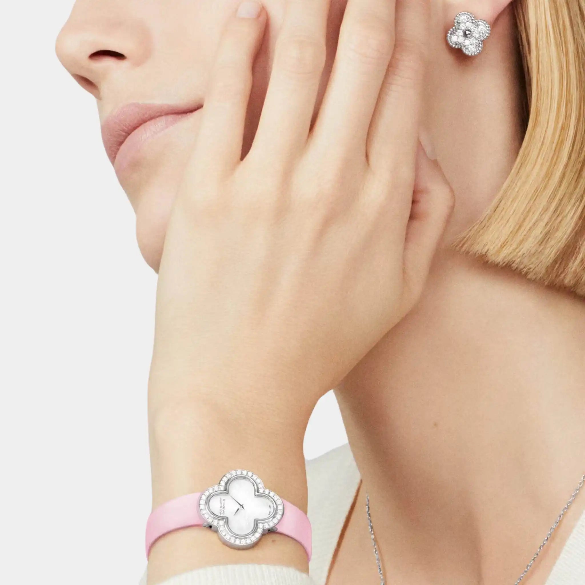 Vintage Alhambra Earrings White Gold Diamond