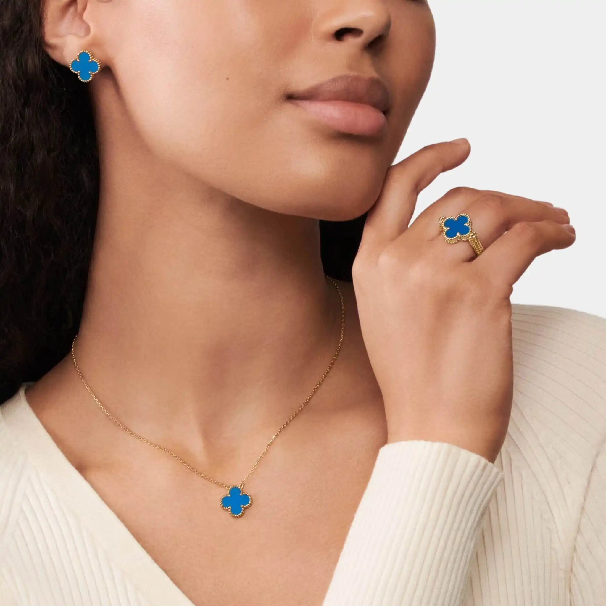 Vintage Alhambra Earrings Gold Agate