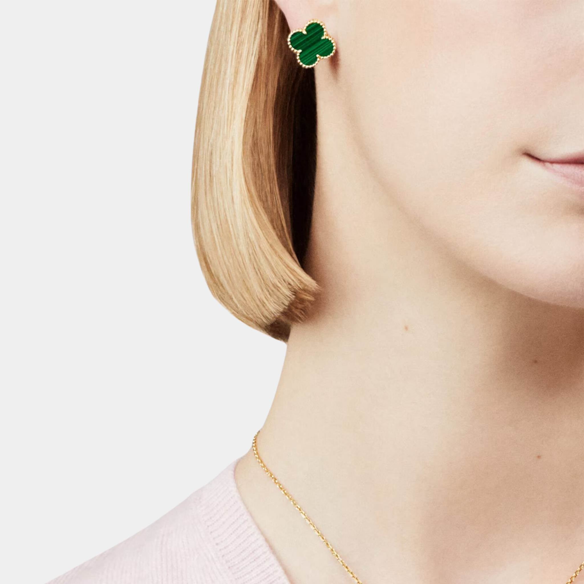 Vintage Alhambra Earrings Yellow Gold Malachite