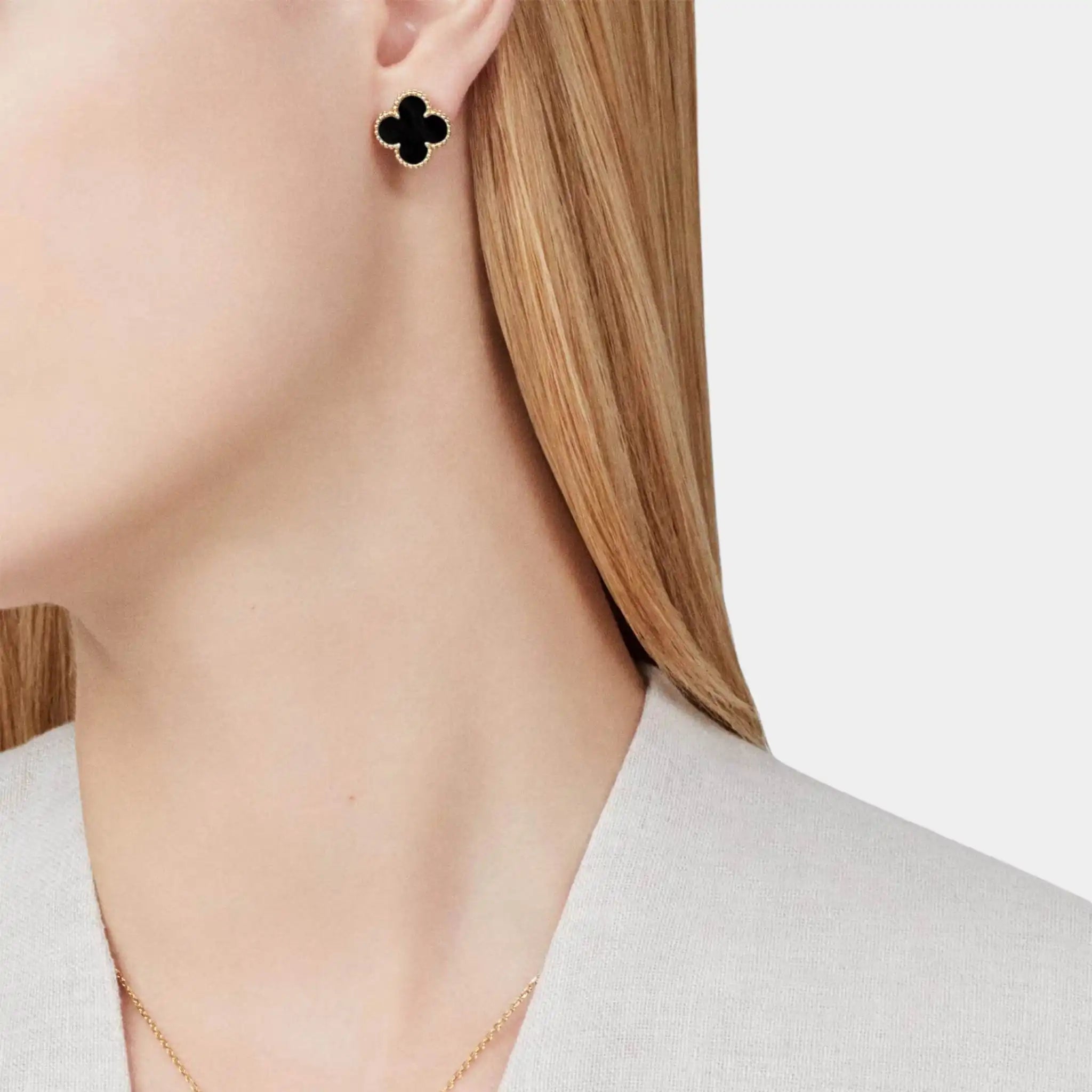 Vintage Alhambra Earrings Yellow Gold Onyx