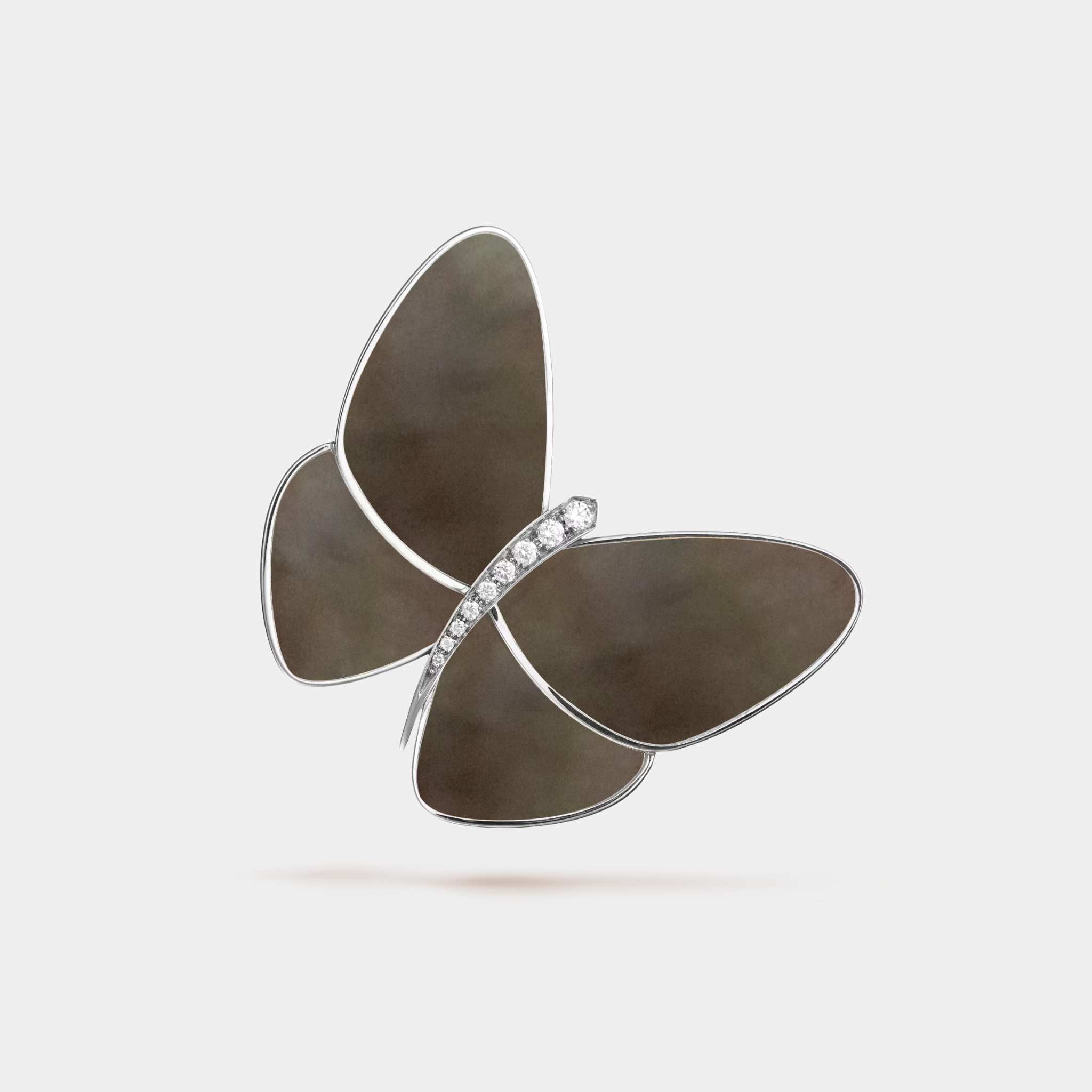 Butterfly Clip White Gold Diamond and Pearl