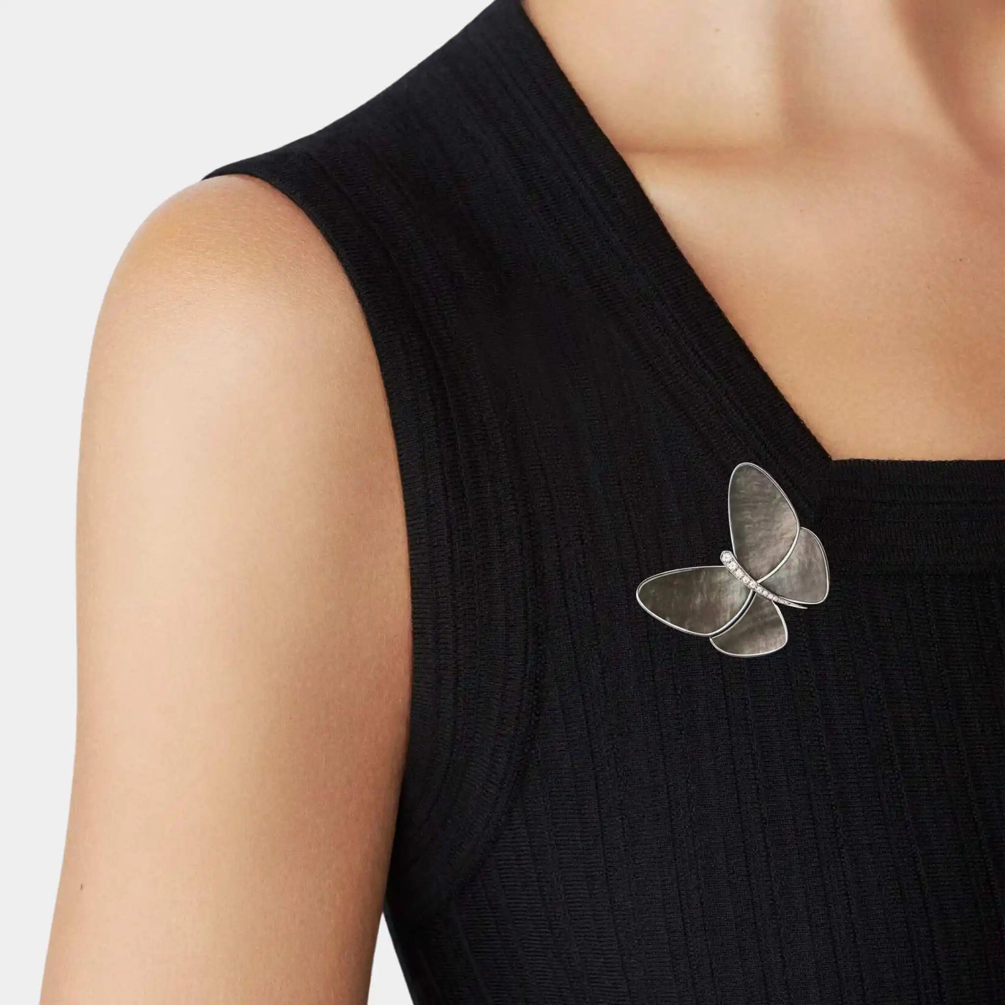 Butterfly Clip White Gold Diamond and Pearl