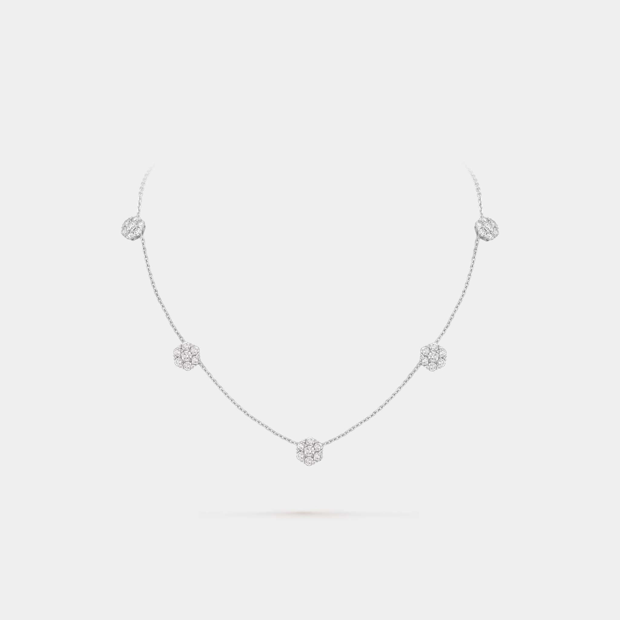 Fleurette Necklace 5 Flowers White Gold Diamond