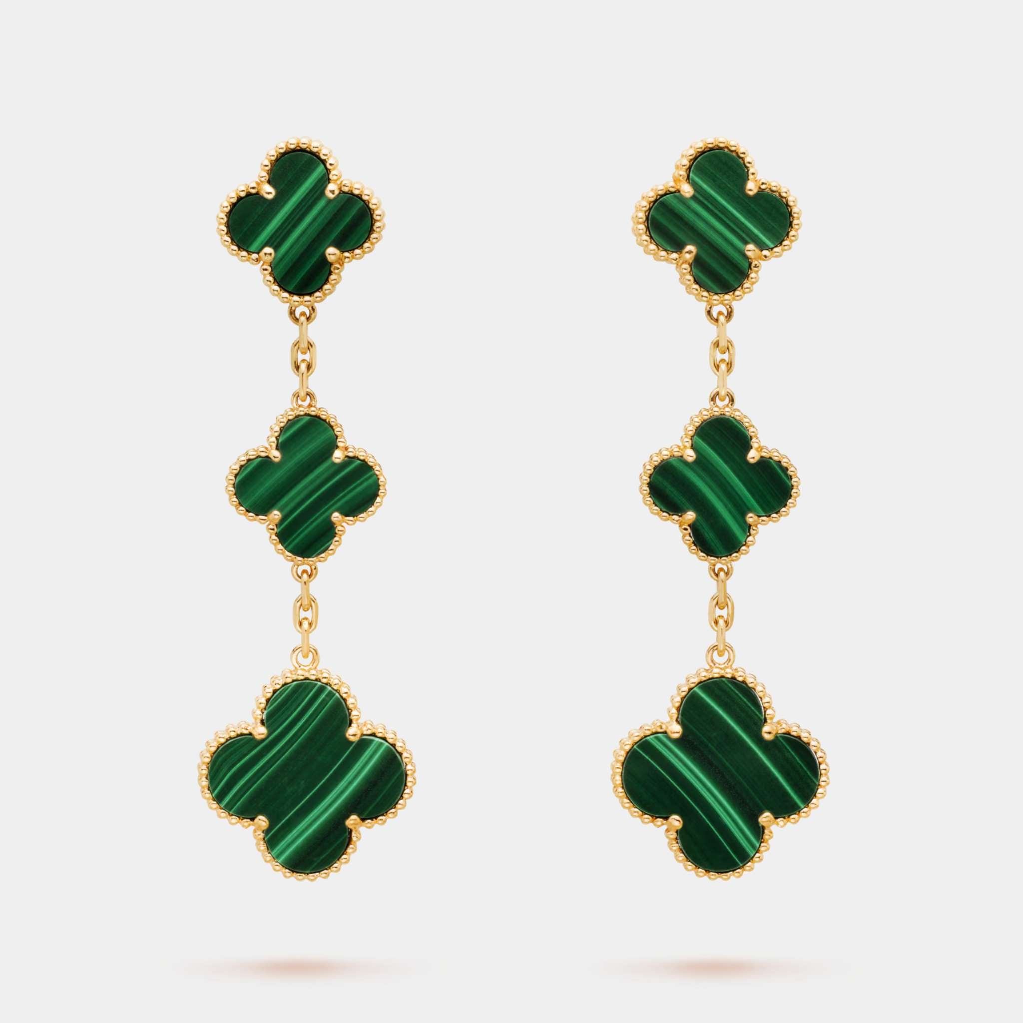 Magic Alhambra Earrings 3 Motifs Gold Malachite