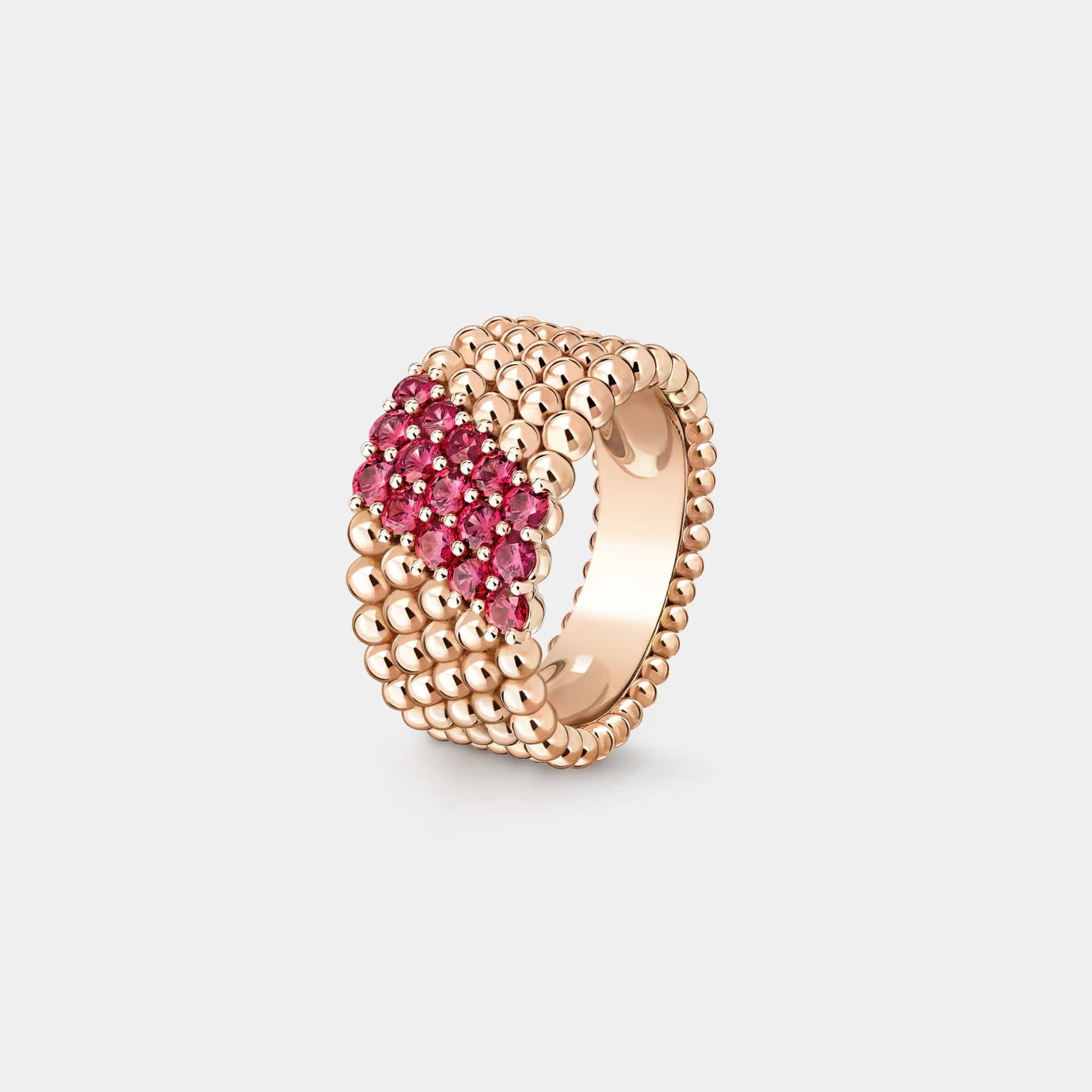 Perlée Couleurs Ring 5 rows Rose Gold Ruby