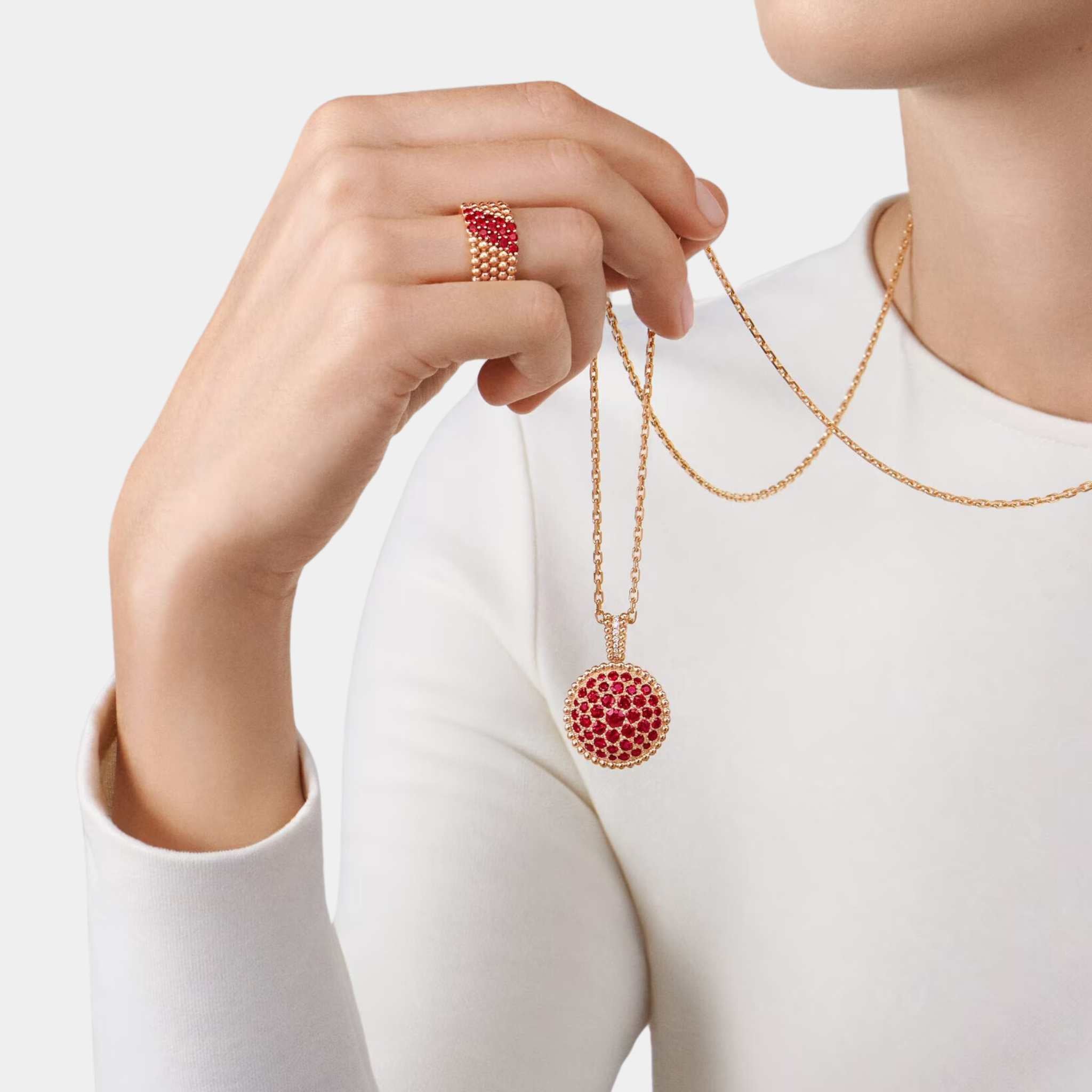 Perlée Couleurs Ring 5 rows Rose Gold Ruby