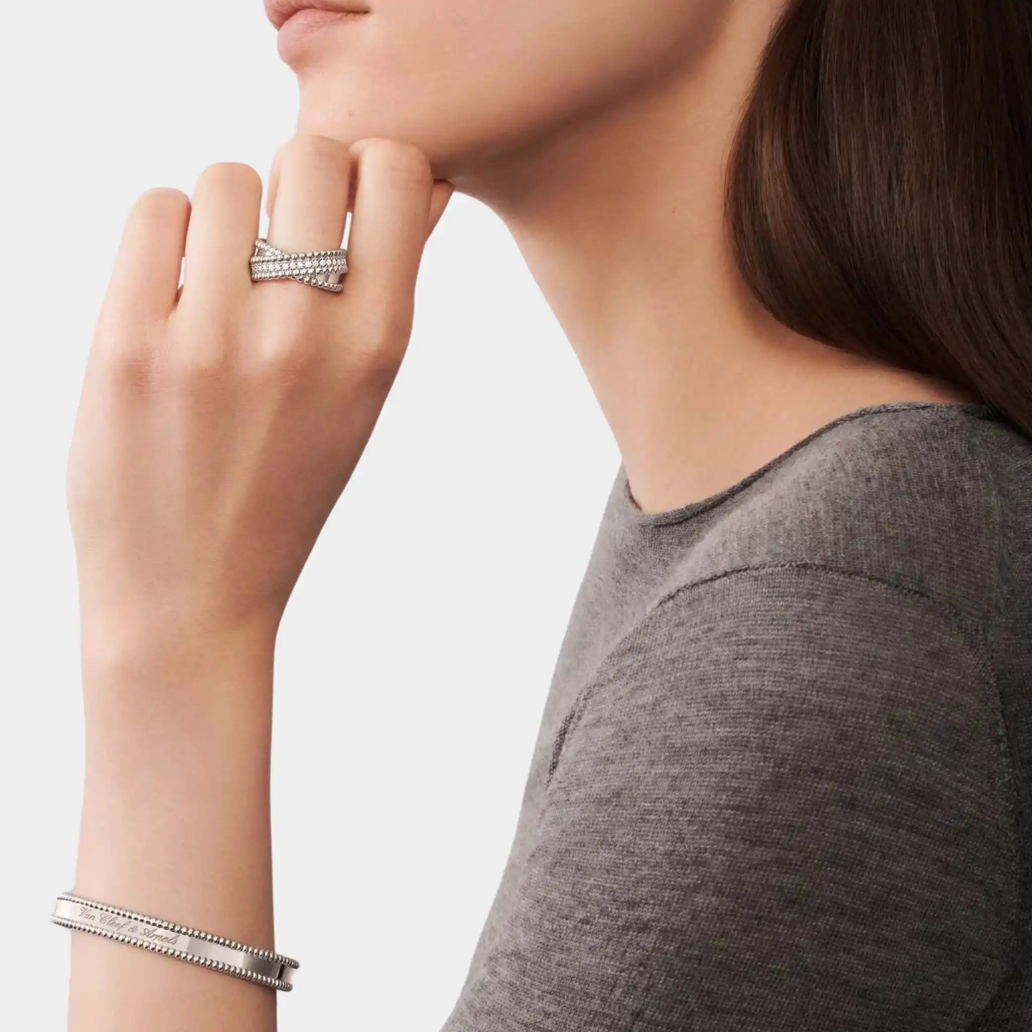 Perlée Diamonds Duo Ring White Gold Diamond