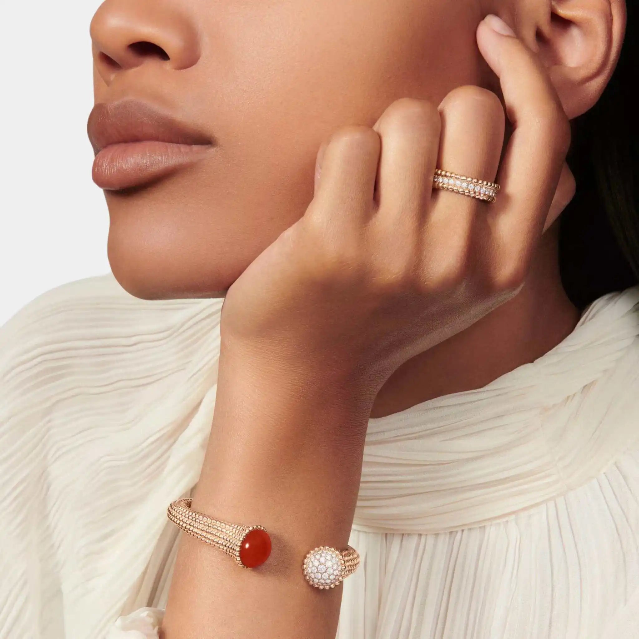 Perlée Diamonds Ring 1 Row Rose Gold Diamond