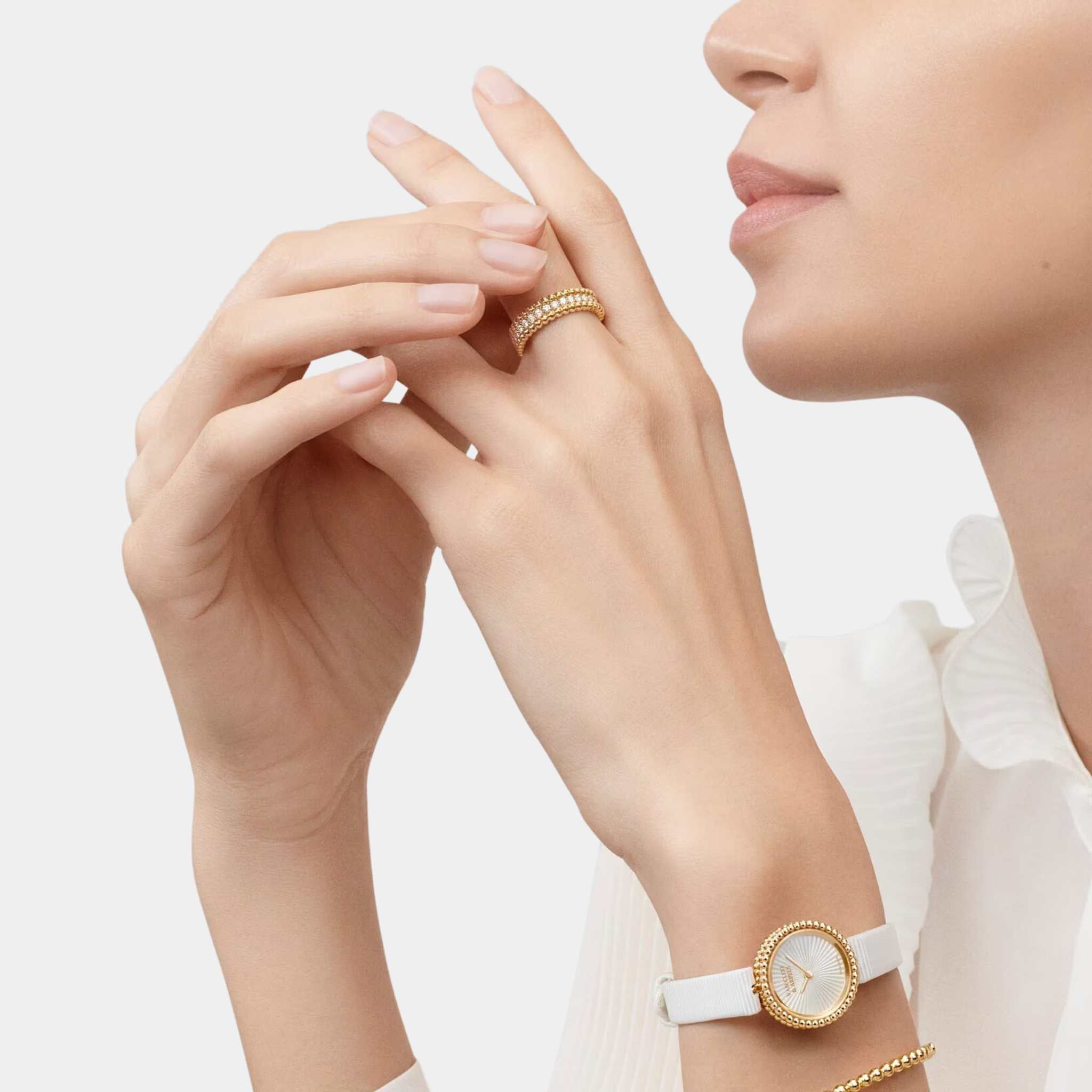 Perlée Diamonds Ring 1 Row Yellow Gold Diamond