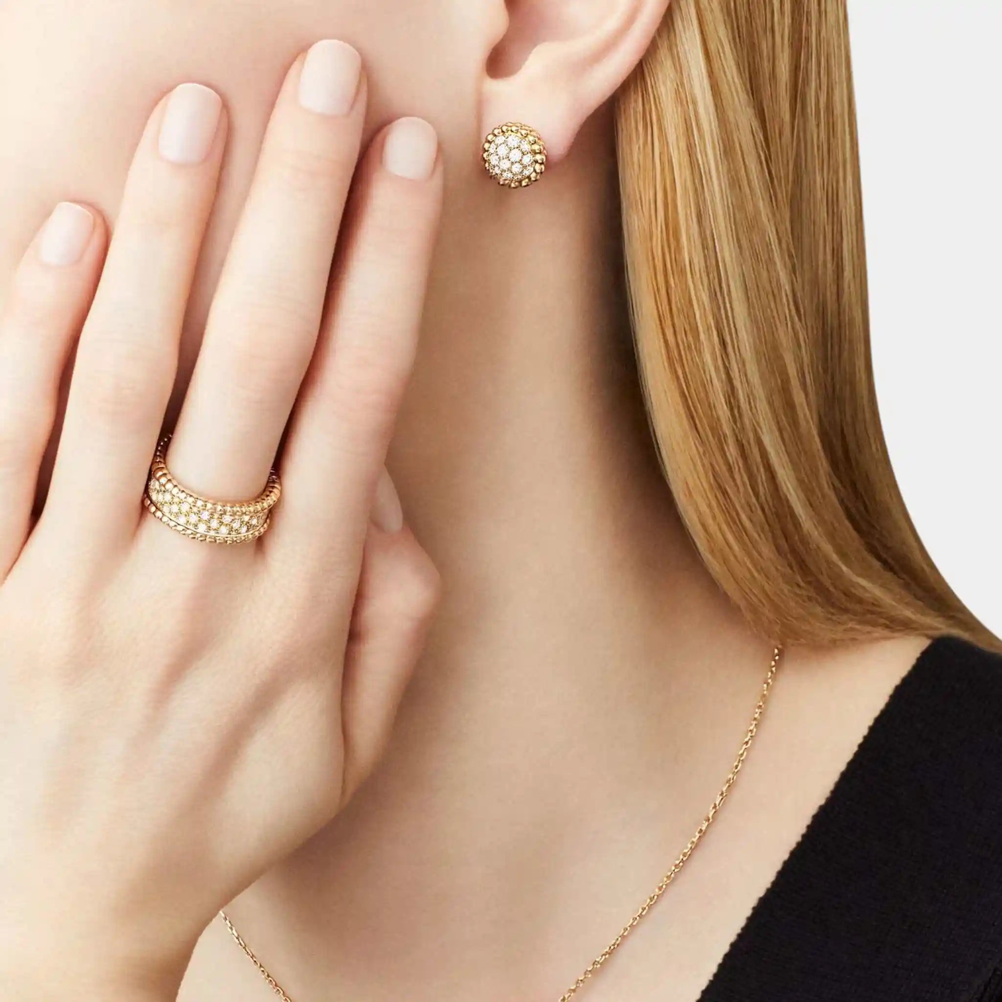 Perlée Diamonds Ring 3 Rows Yellow Gold Diamond