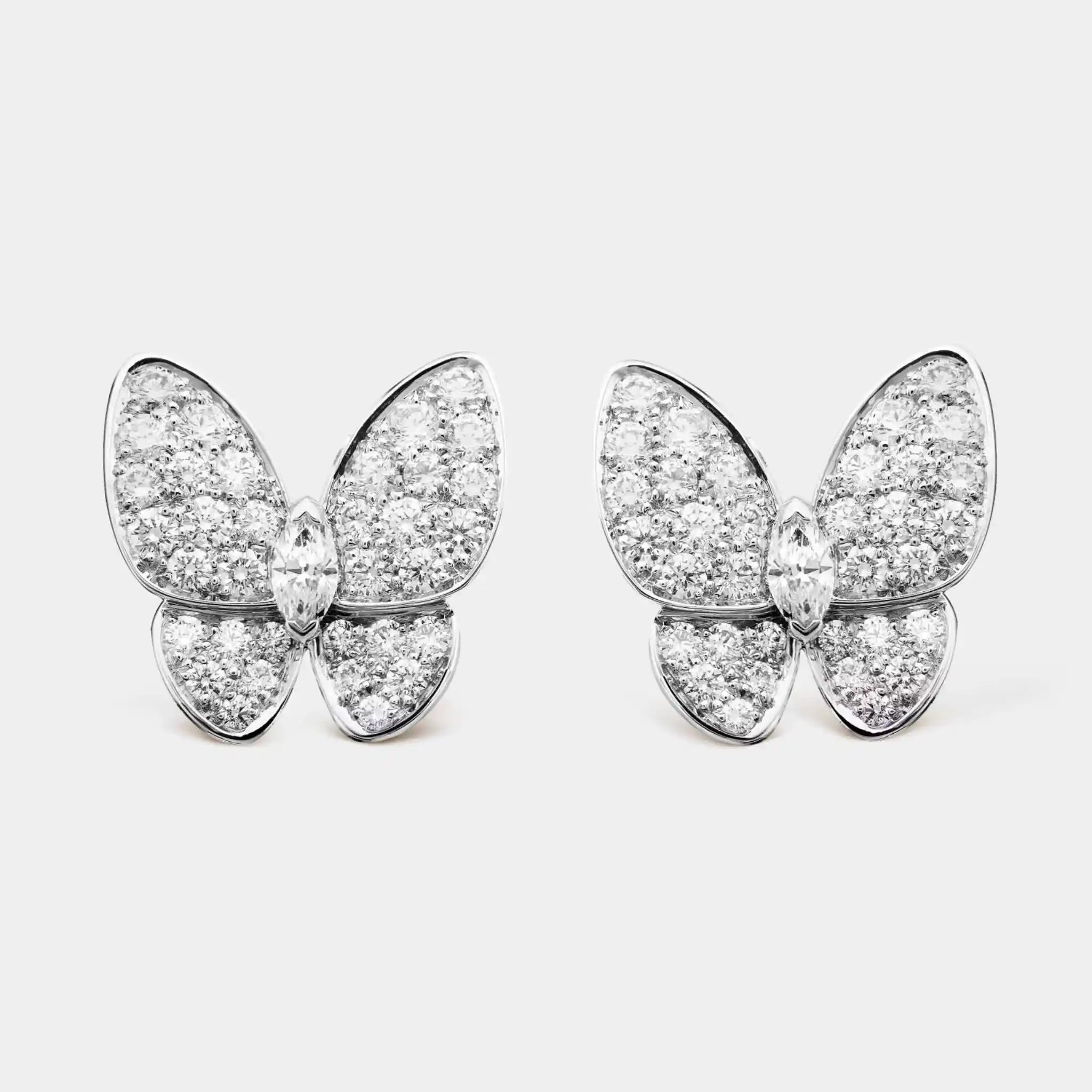 Two Butterfly Earrings White Gold Diamond