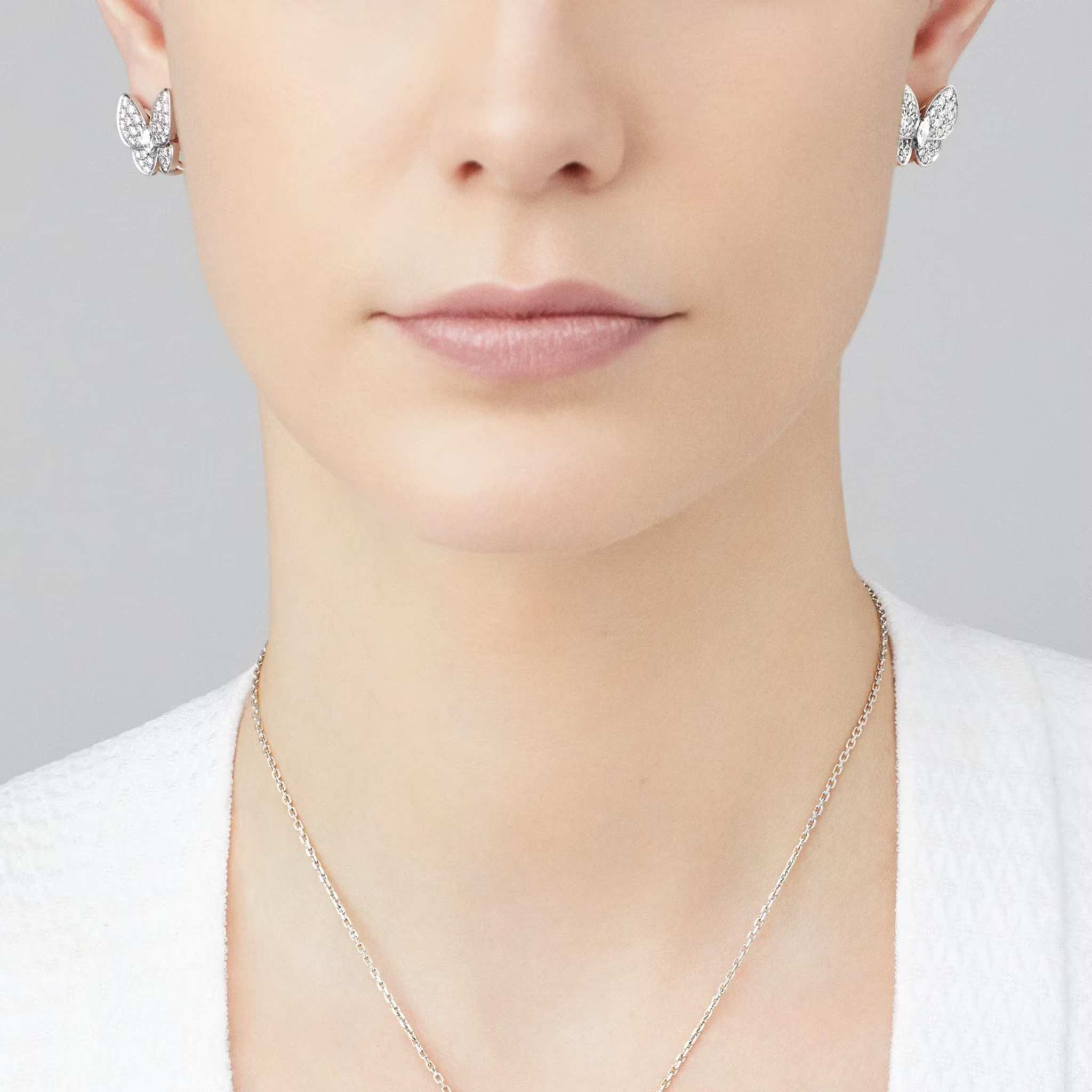 Two Butterfly Earrings White Gold Diamond