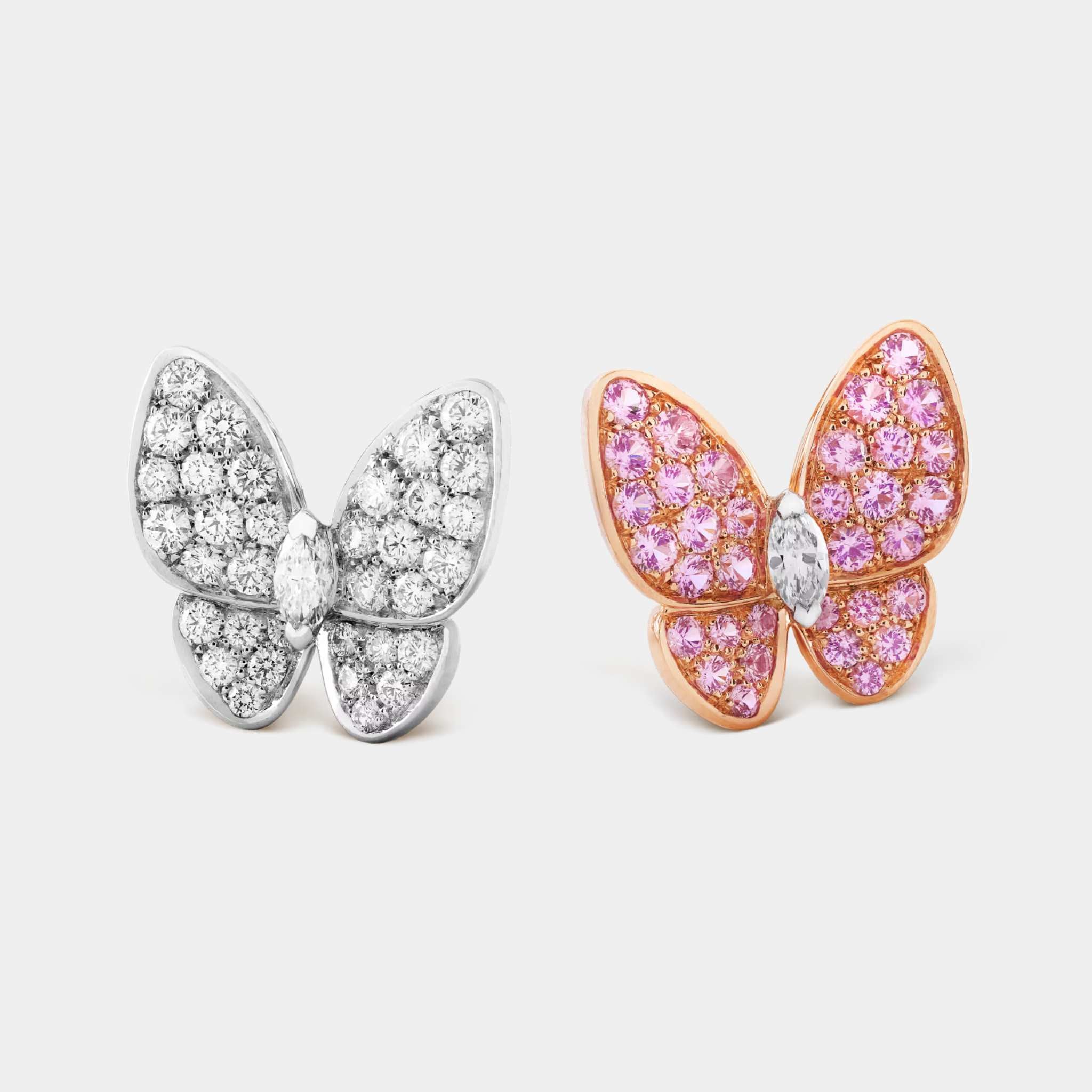 Two Butterfly Earrings in White Gold Diamond & Sapphire