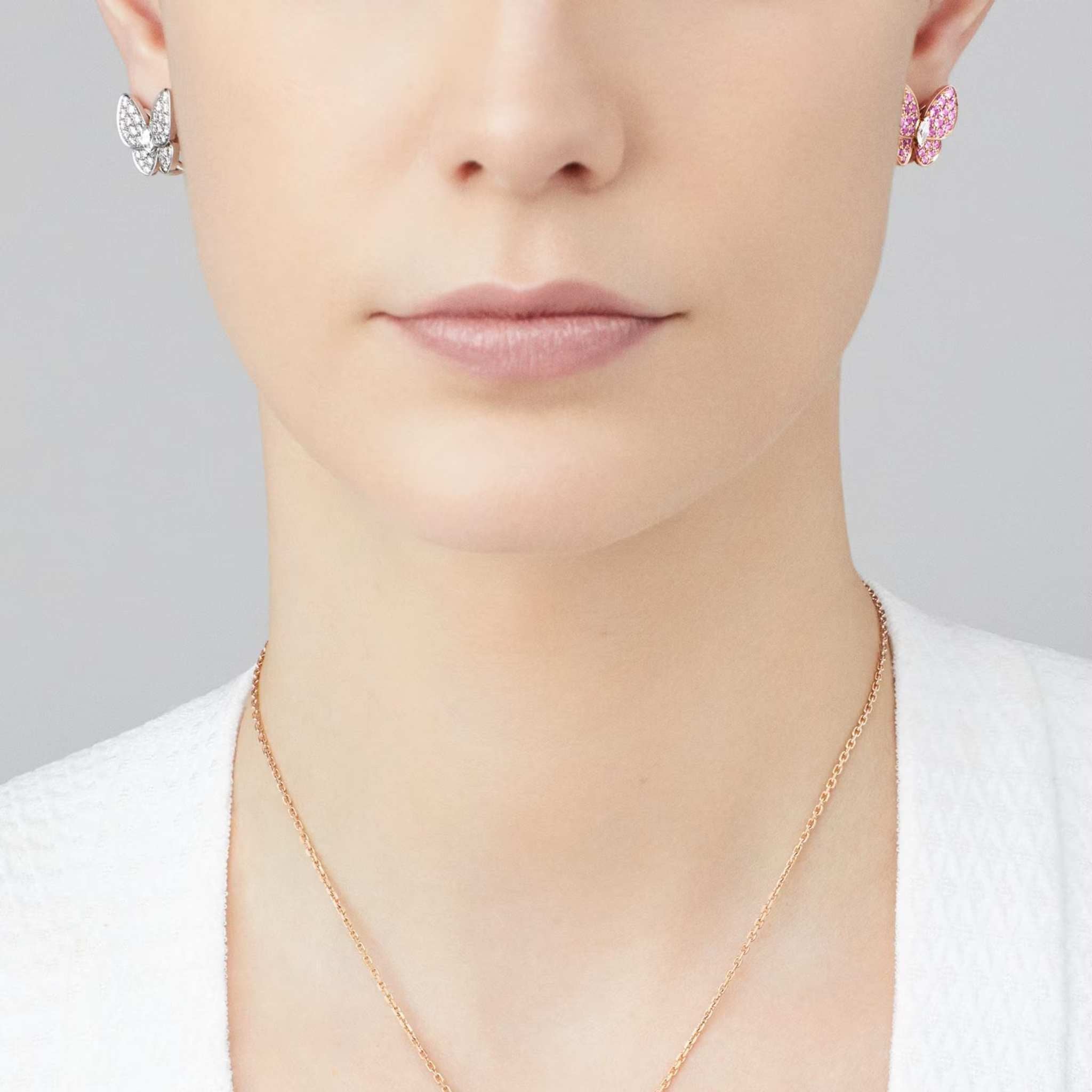 Two Butterfly Earrings in White Gold Diamond & Sapphire