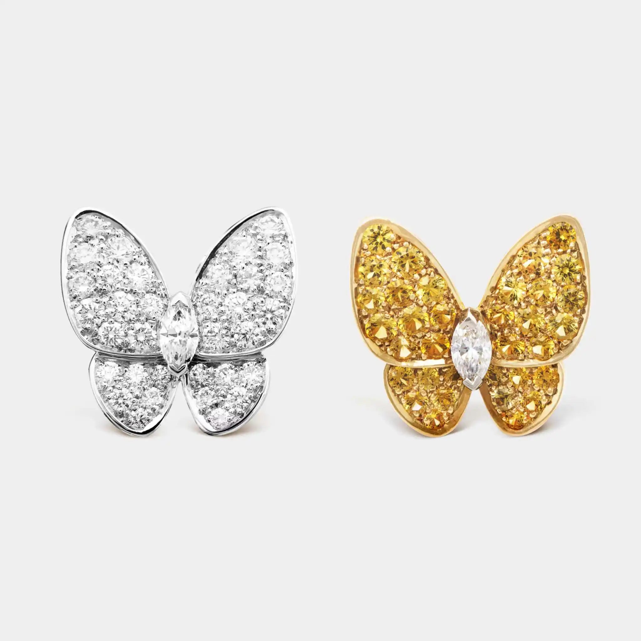 Two Butterfly Earrings in Yellow Gold Diamond & Sapphire